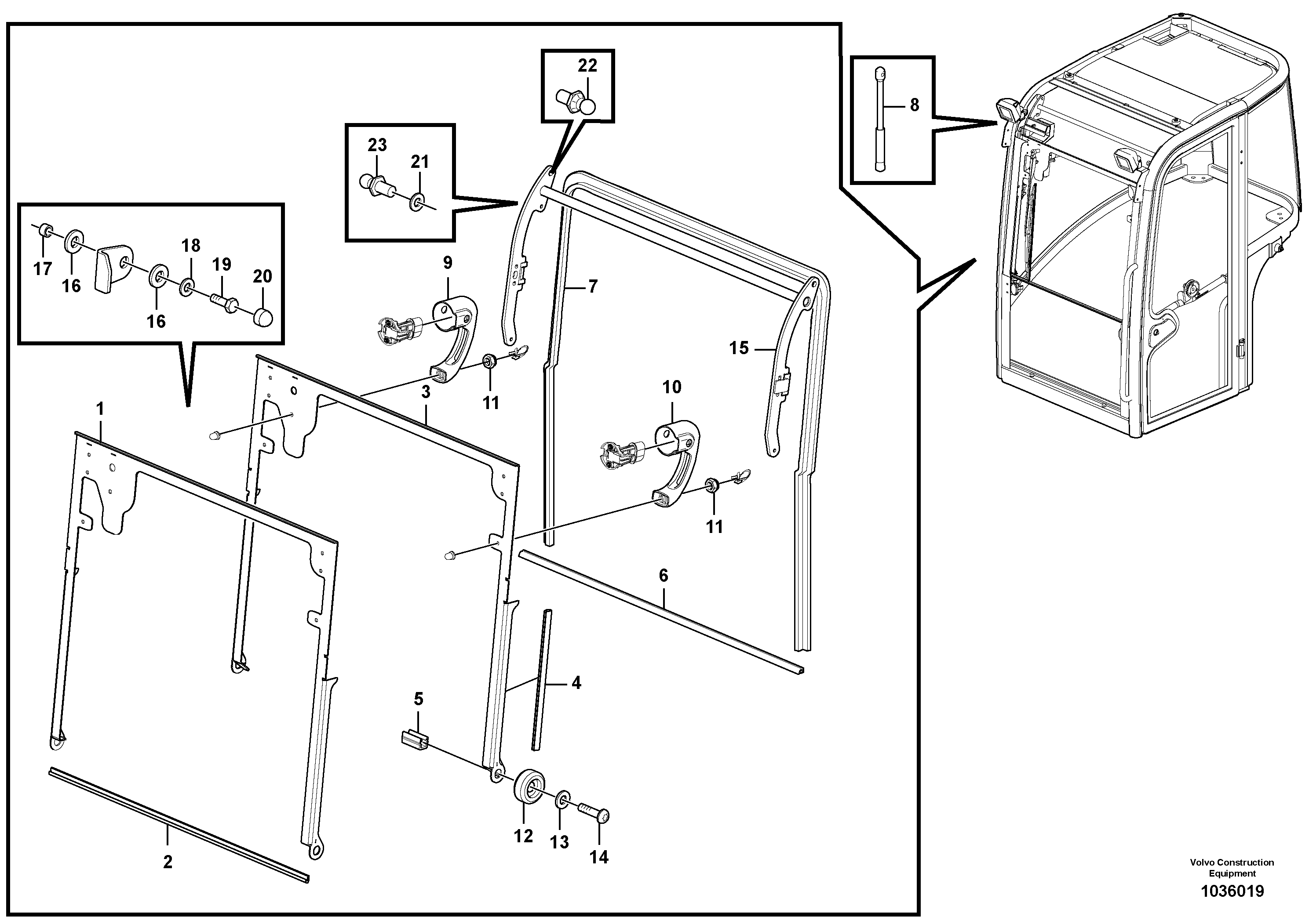 Схема запчастей Volvo EC35C - 59354 Cab : windshield EC35C