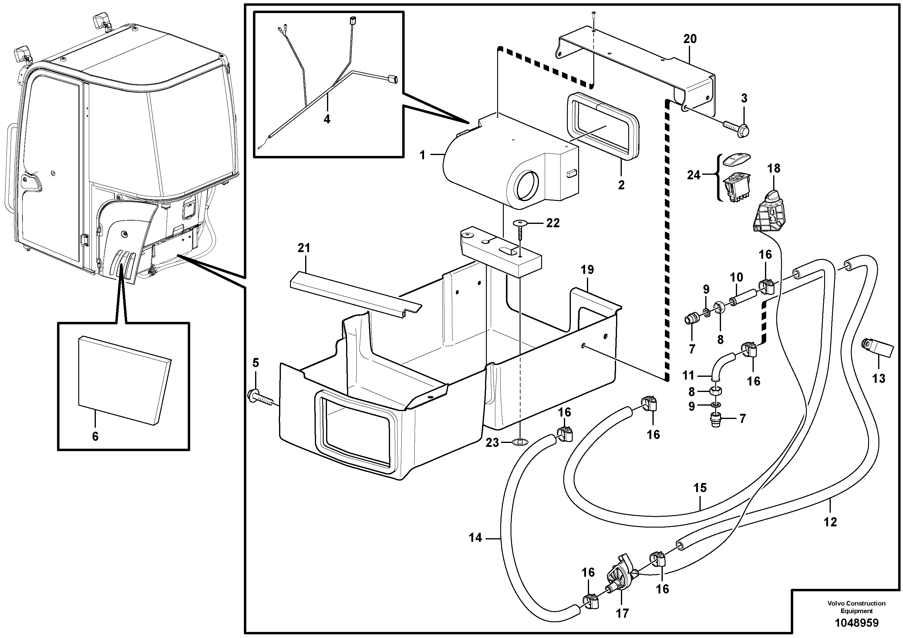 Схема запчастей Volvo EC35C - 105160 Cab heating installation EC35C
