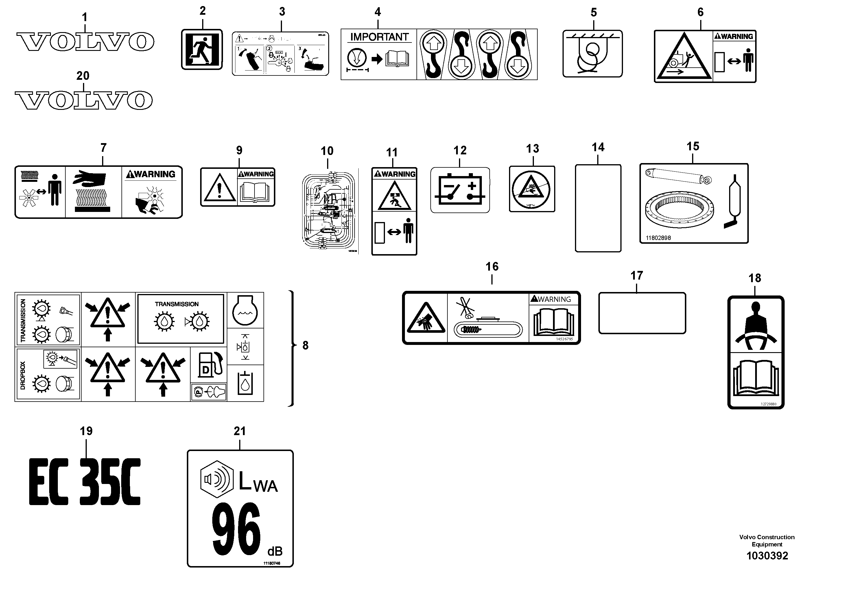 Схема запчастей Volvo EC35C - 99567 Sign plates and decals EC35C