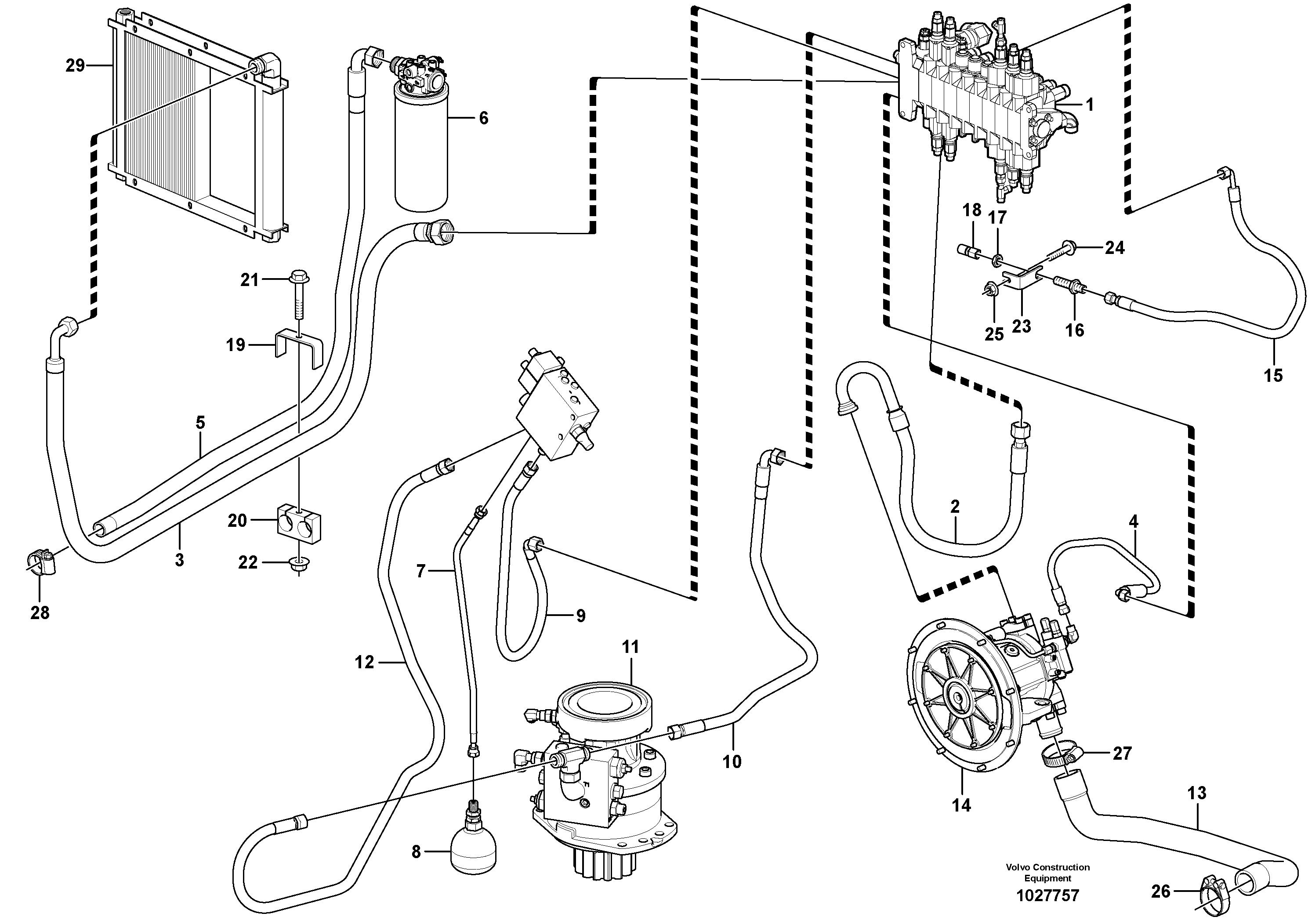 Схема запчастей Volvo EC35C - 87132 Hydraulic system, feed and return lines EC35C