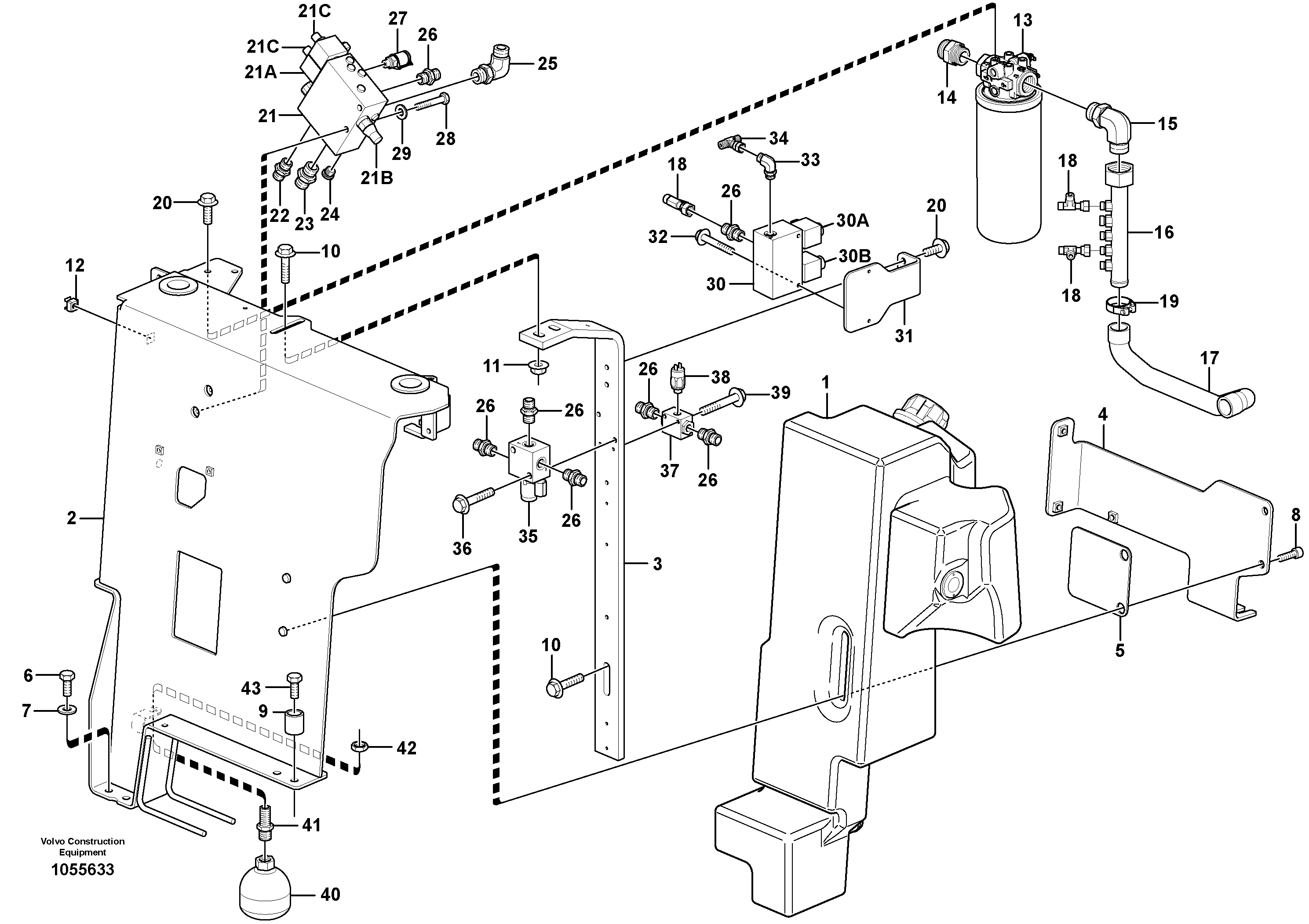 Схема запчастей Volvo EC35C - 98772 Hydraulic oil tank, with fitting parts EC35C