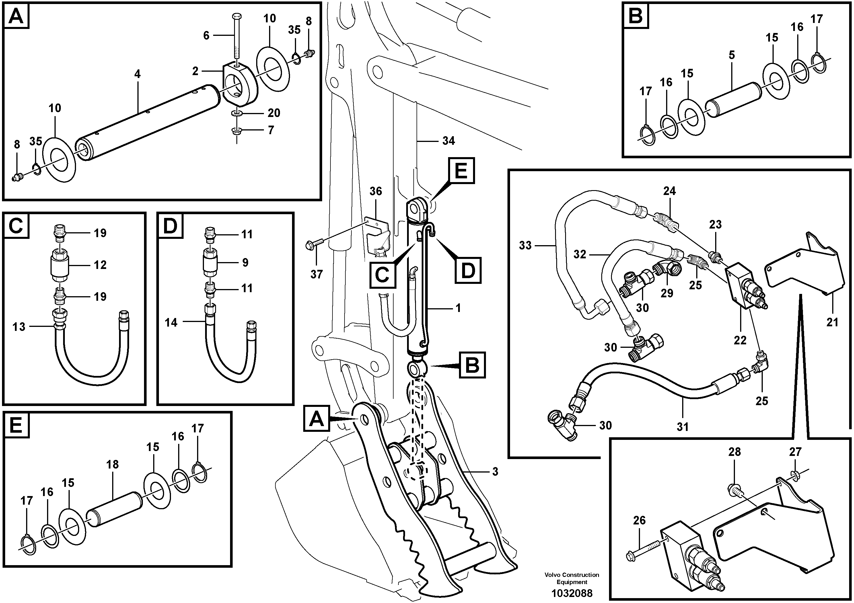 Схема запчастей Volvo EC35C - 106574 Thumb kit without bucket EC35C
