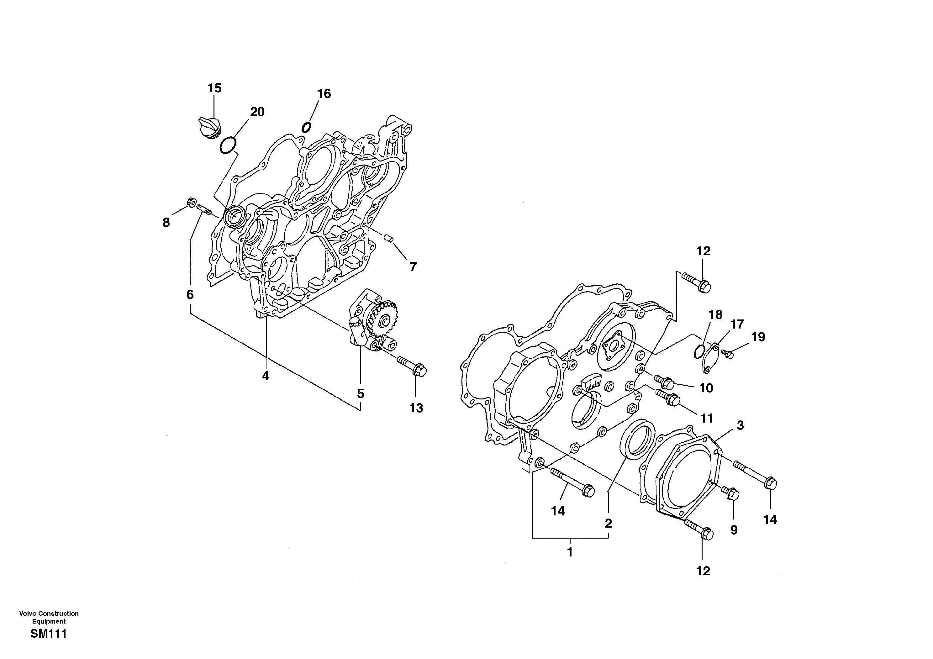 Схема запчастей Volvo EW55 SER NO 5630- - 49185 Timing gear casing 
