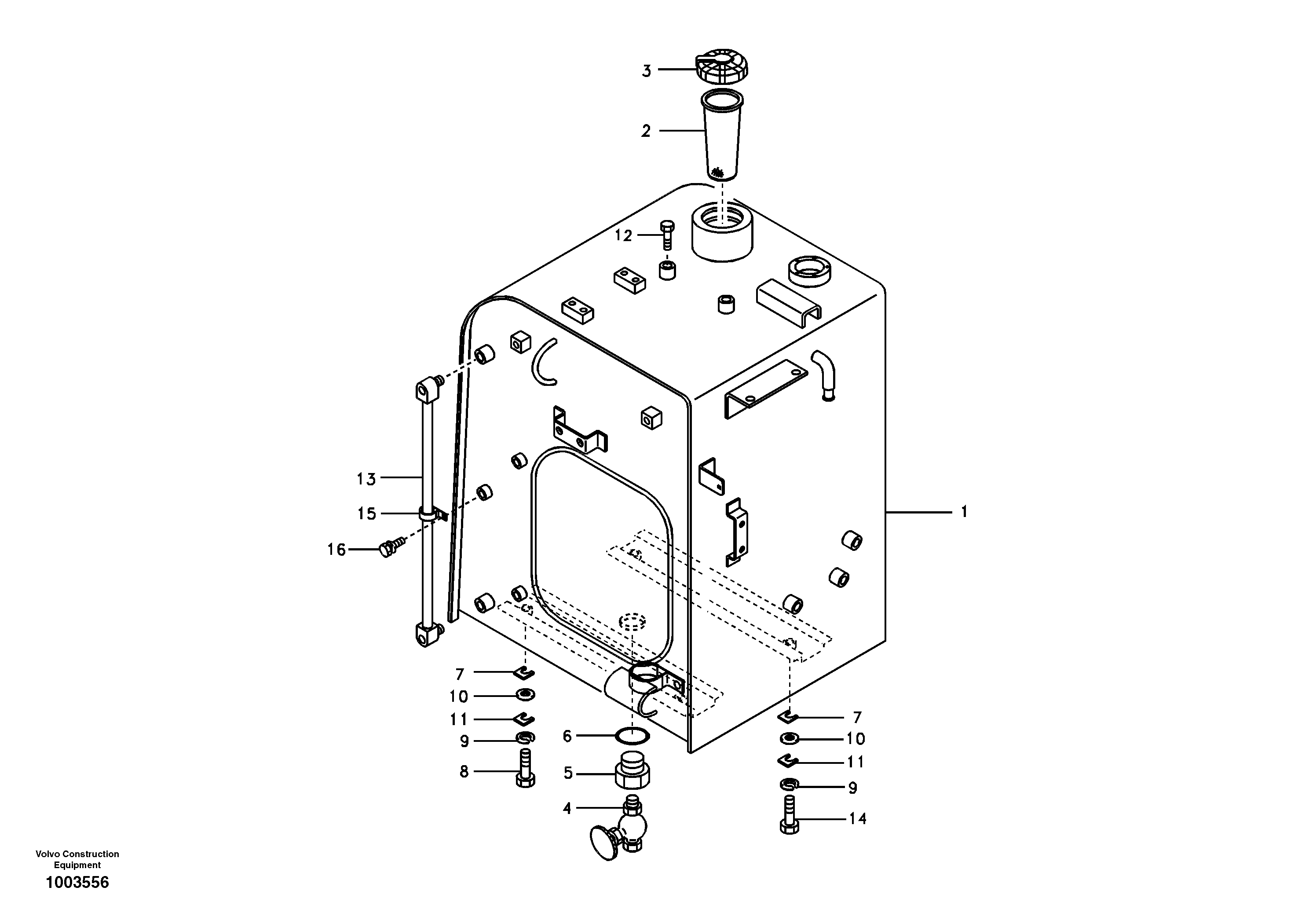 Схема запчастей Volvo EW55 SER NO 5630- - 39008 Fuel tank with fitting parts 
