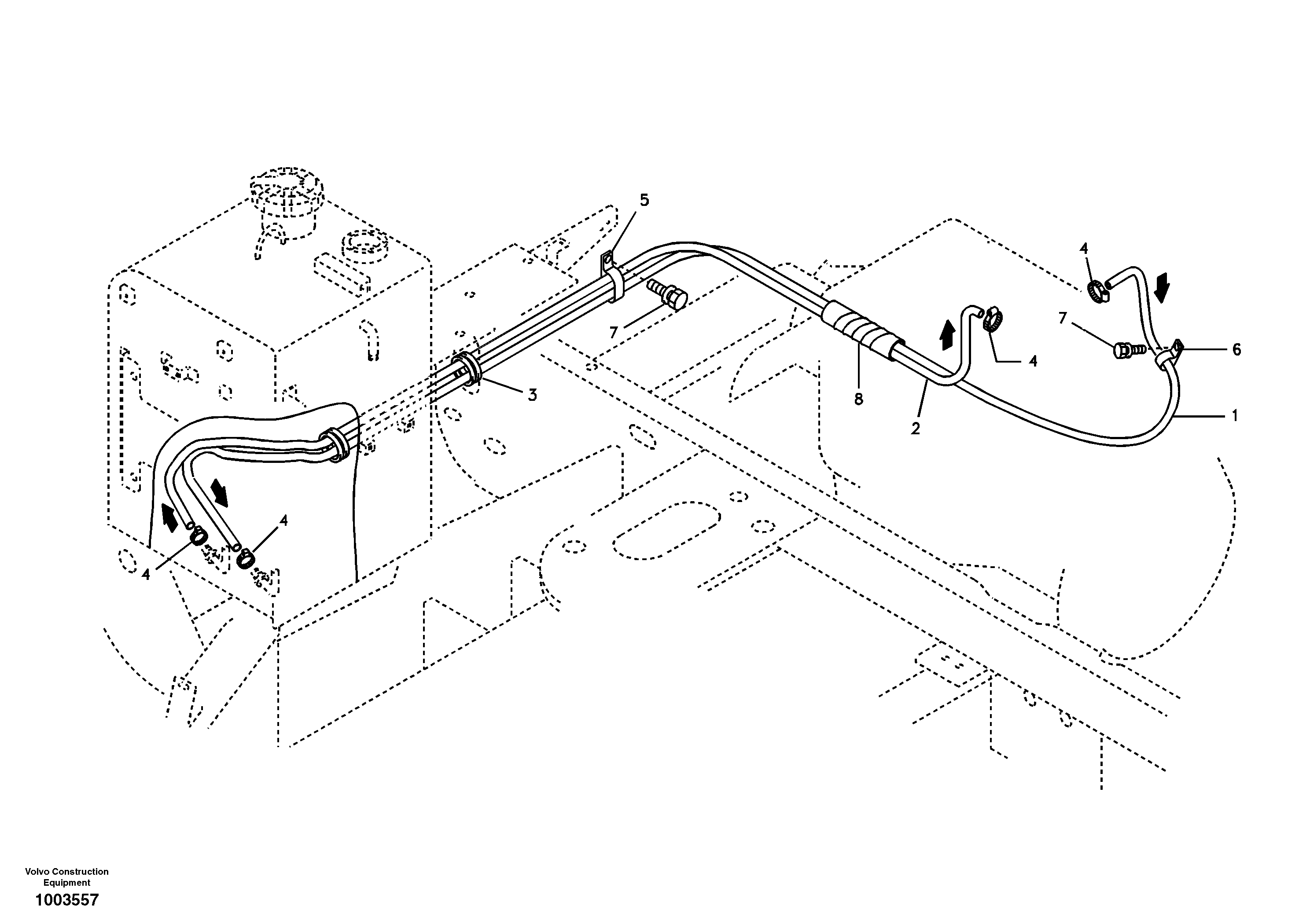 Схема запчастей Volvo EW55 SER NO 5630- - 4567 Fuel pipe - Fuel tank 