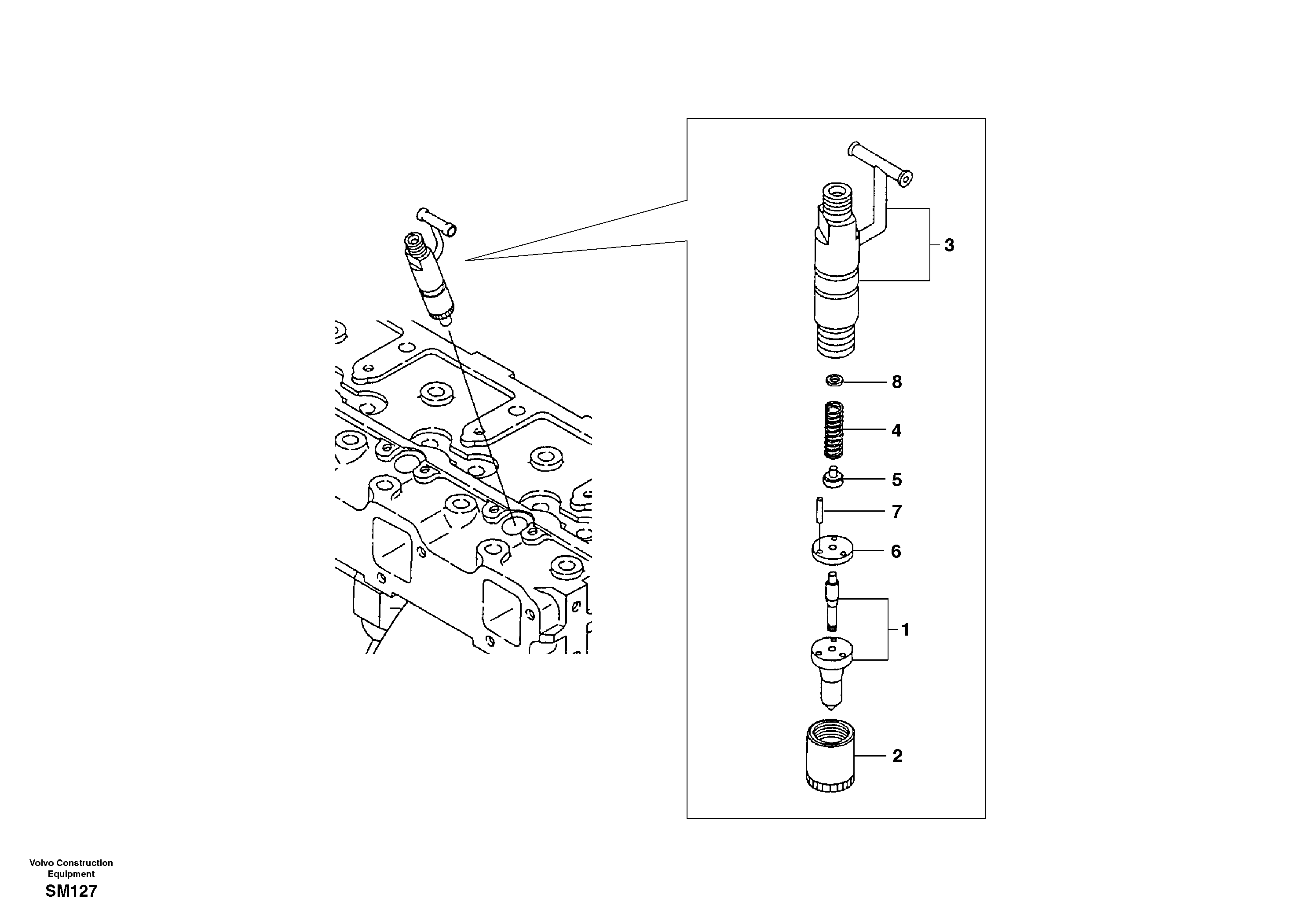 Схема запчастей Volvo EW55 SER NO 5630- - 11222 Форсунка топливная (инжектор) 