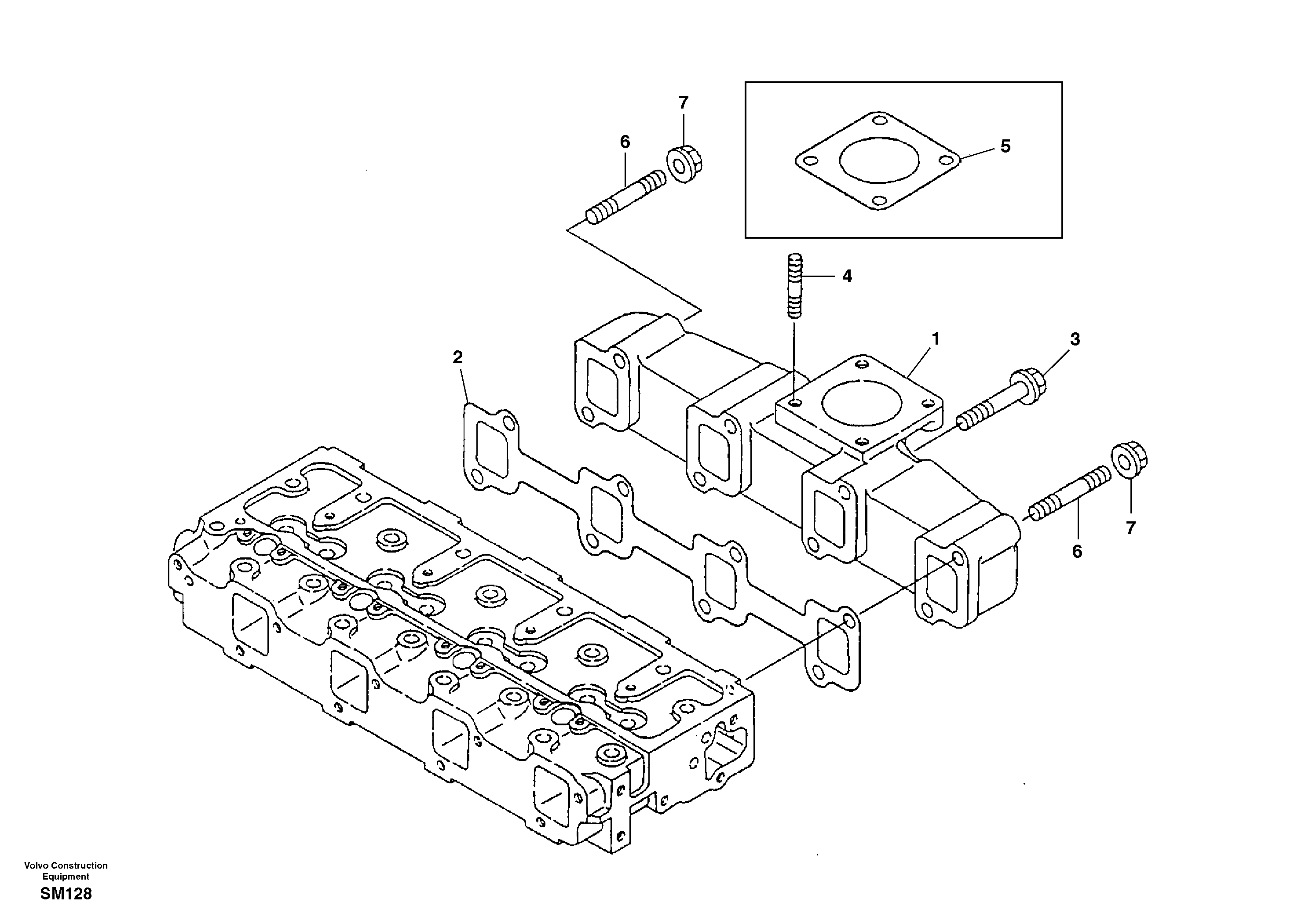 Схема запчастей Volvo EW55 SER NO 5630- - 40658 Коллектор (труба) выпускной 