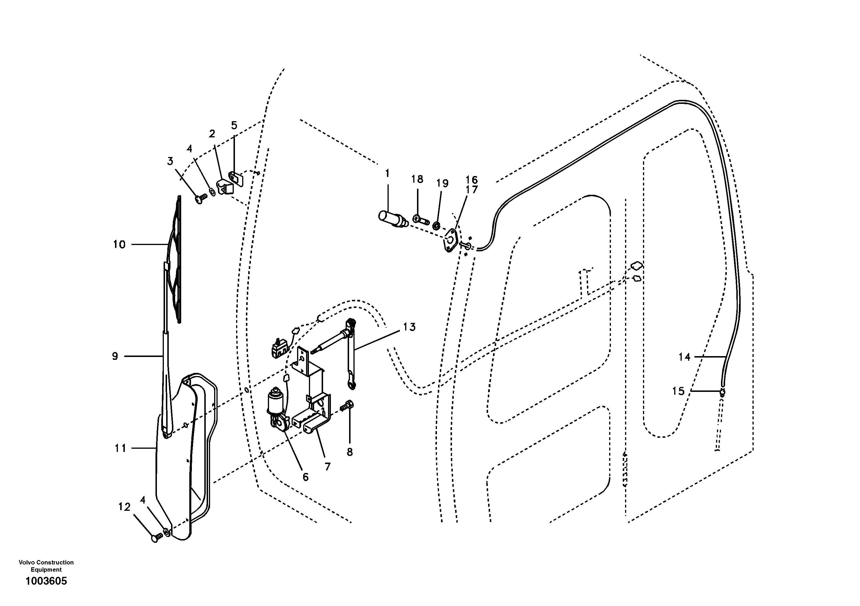 Схема запчастей Volvo EW55 SER NO 5630- - 45135 Стеклоочиститель лобового стекла (ветрового) 
