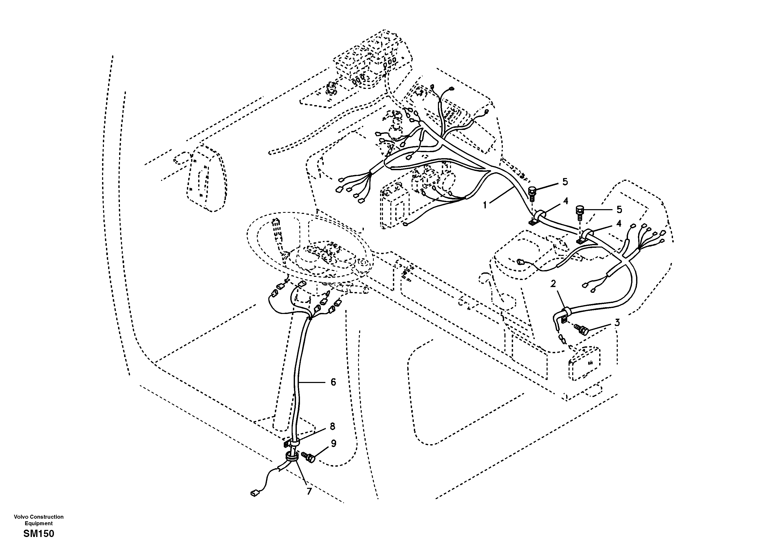 Схема запчастей Volvo EW55 SER NO 5630- - 96193 Cable and wire harness, instrument panel 