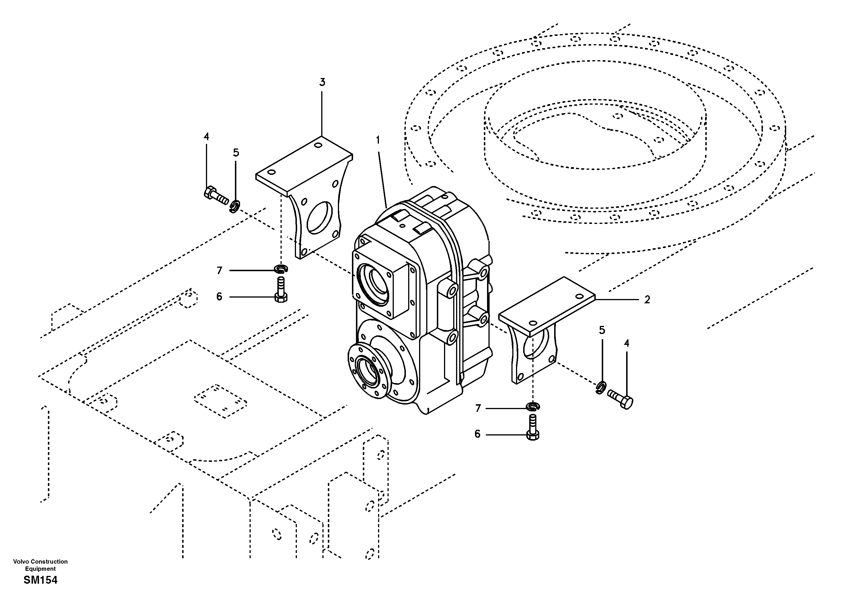 Схема запчастей Volvo EW55 SER NO 5630- - 21066 Крепление коробки передач 