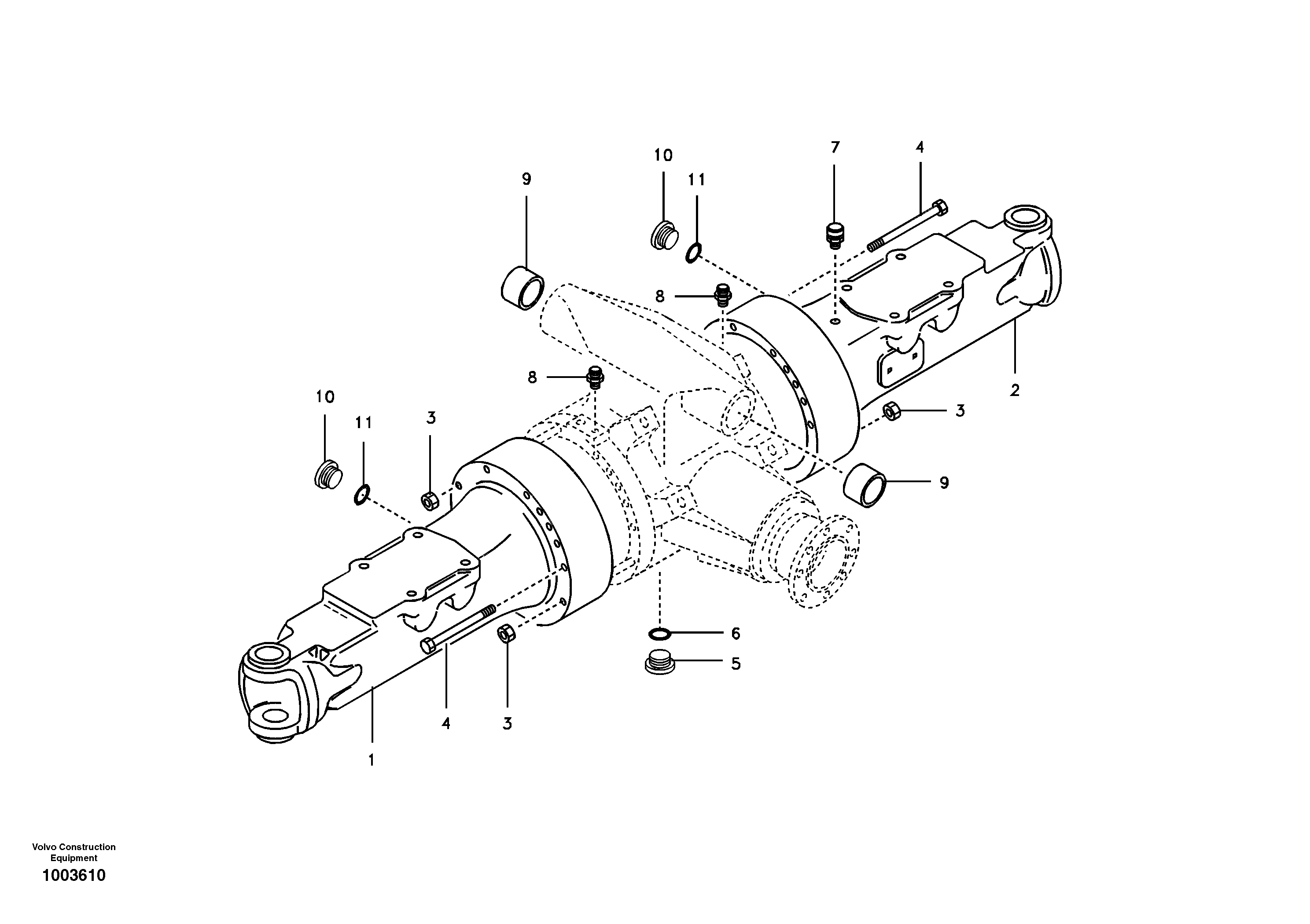 Схема запчастей Volvo EW55 SER NO 5630- - 30256 Housing, front axle 