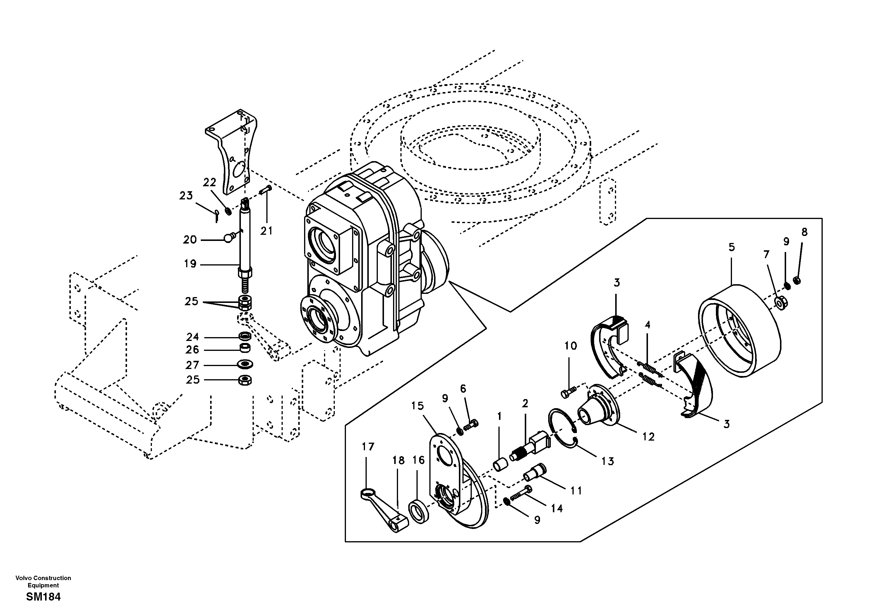 Схема запчастей Volvo EW55 SER NO 5630- - 11842 Система стояночного тормоза 