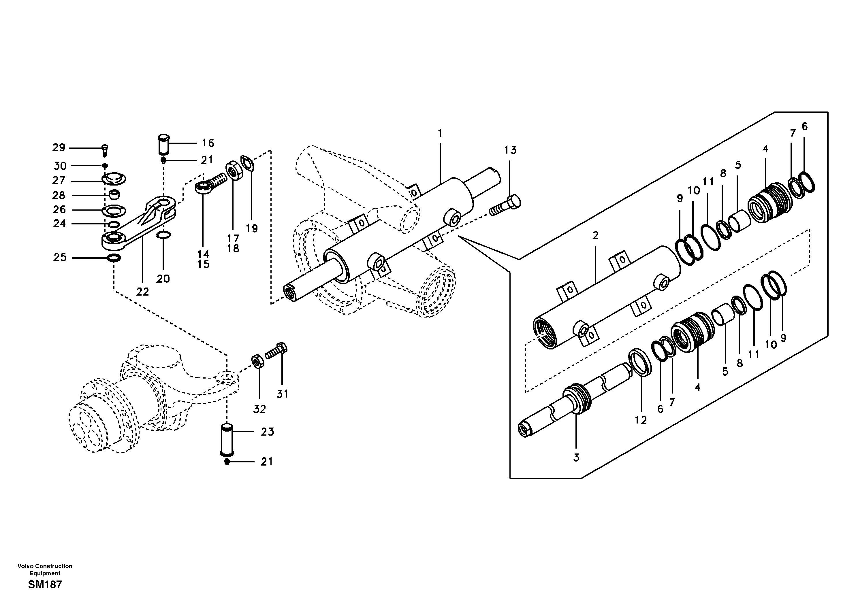 Схема запчастей Volvo EW55 SER NO 5630- - 81149 Гидроцилиндр рулевой 