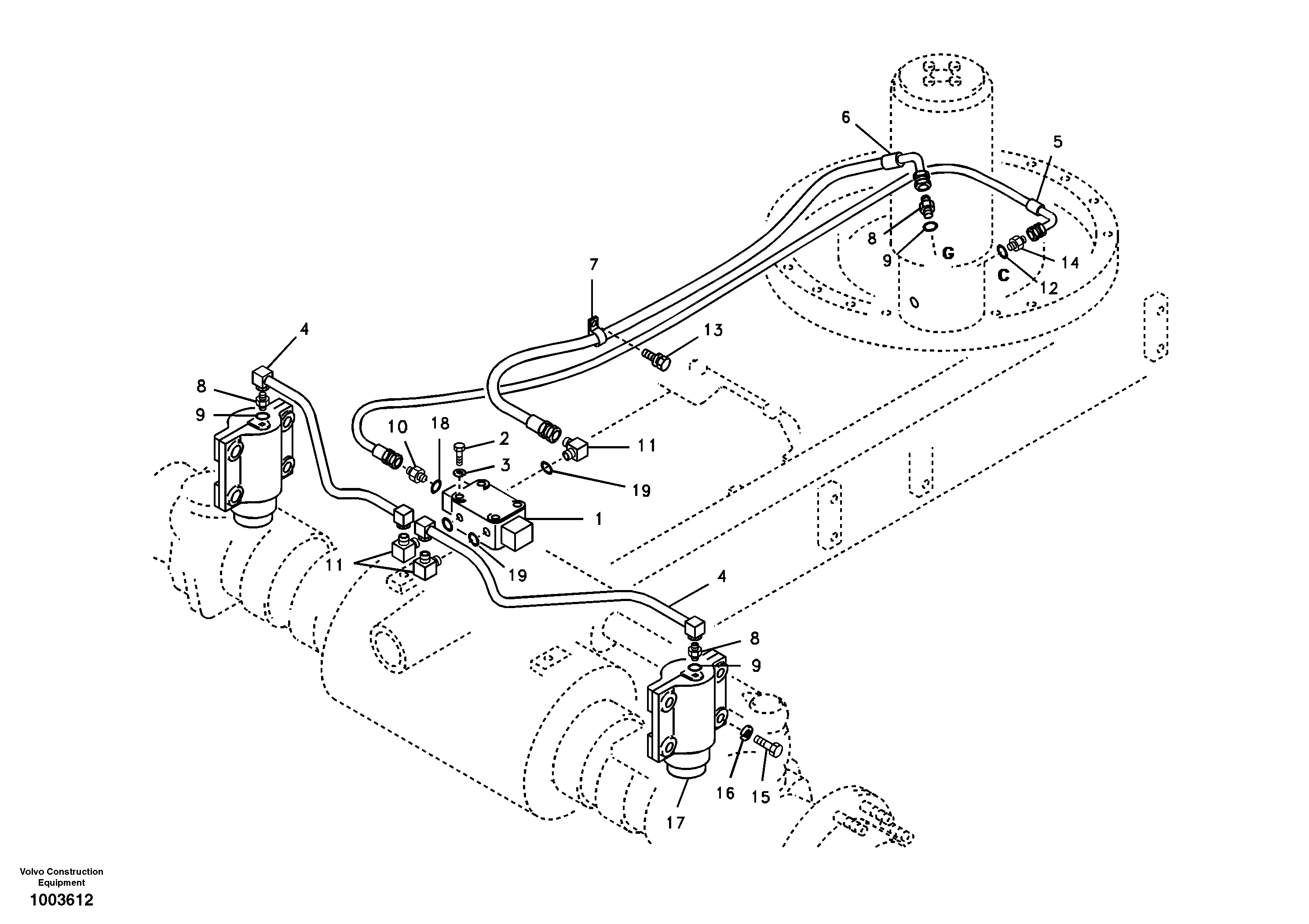 Схема запчастей Volvo EW55 SER NO 5630- - 21069 Axle locking system 