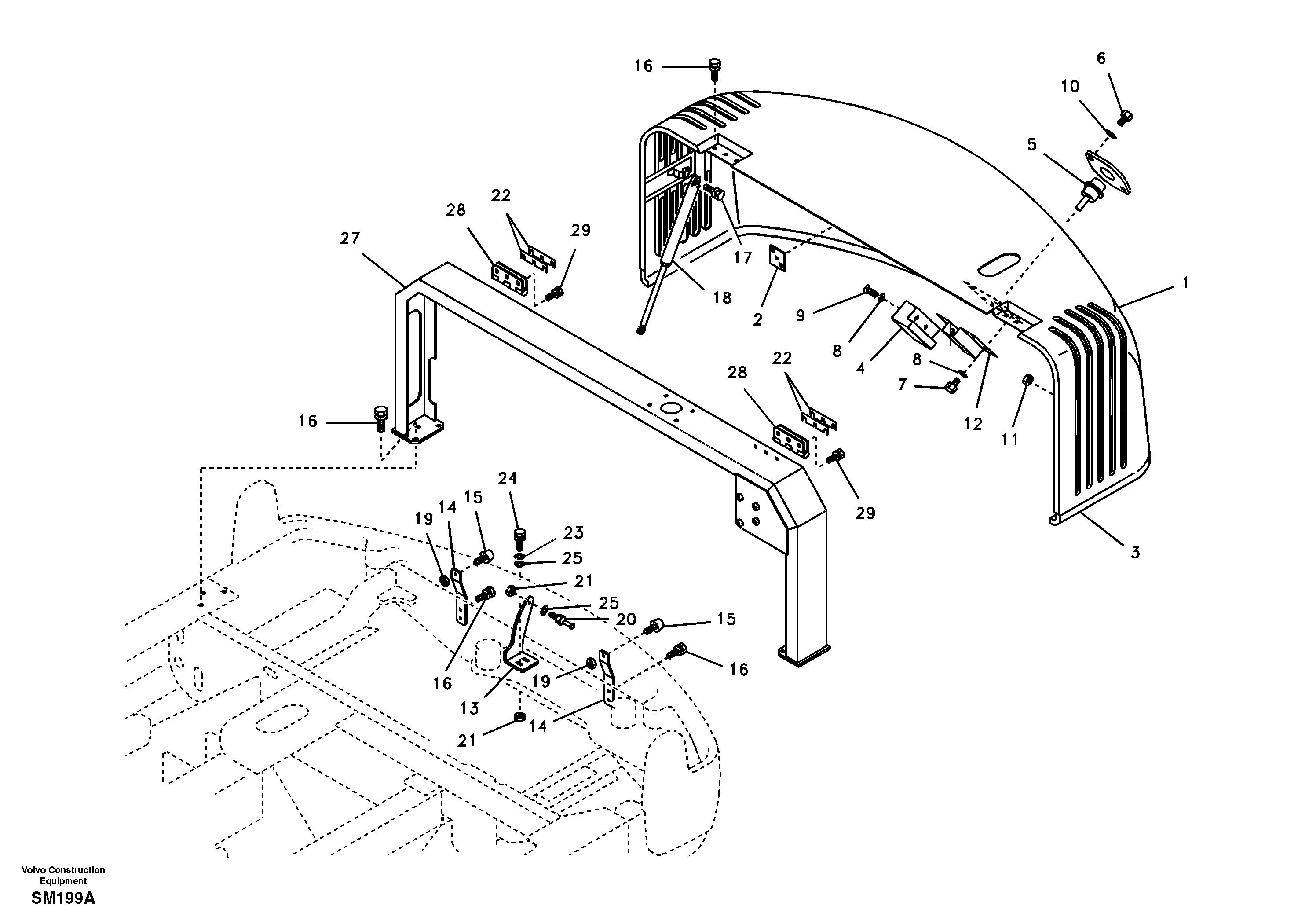 Схема запчастей Volvo EW55 SER NO 5630- - 39178 Cowl frame, cover and hood 
