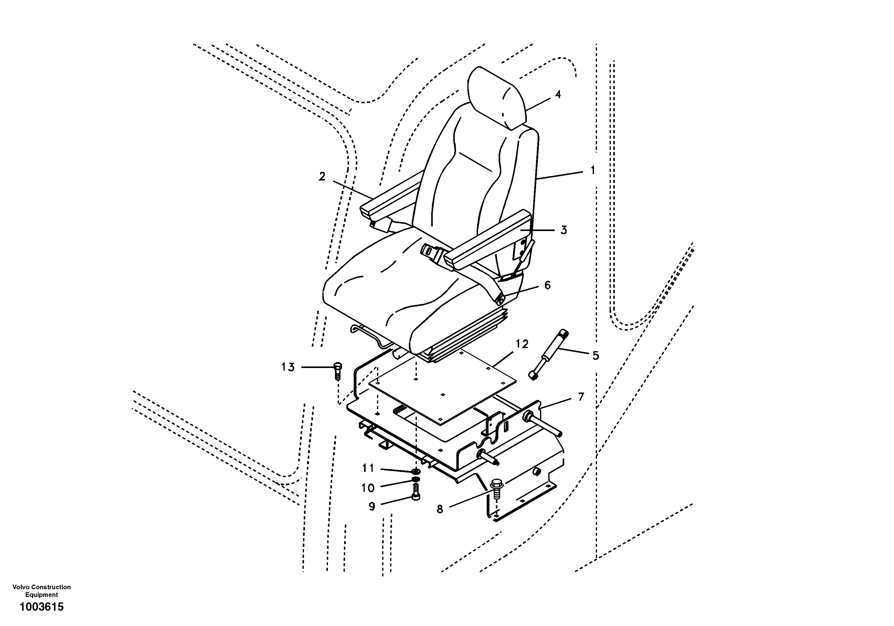 Схема запчастей Volvo EW55 SER NO 5630- - 41733 Operator seat with fitting parts 