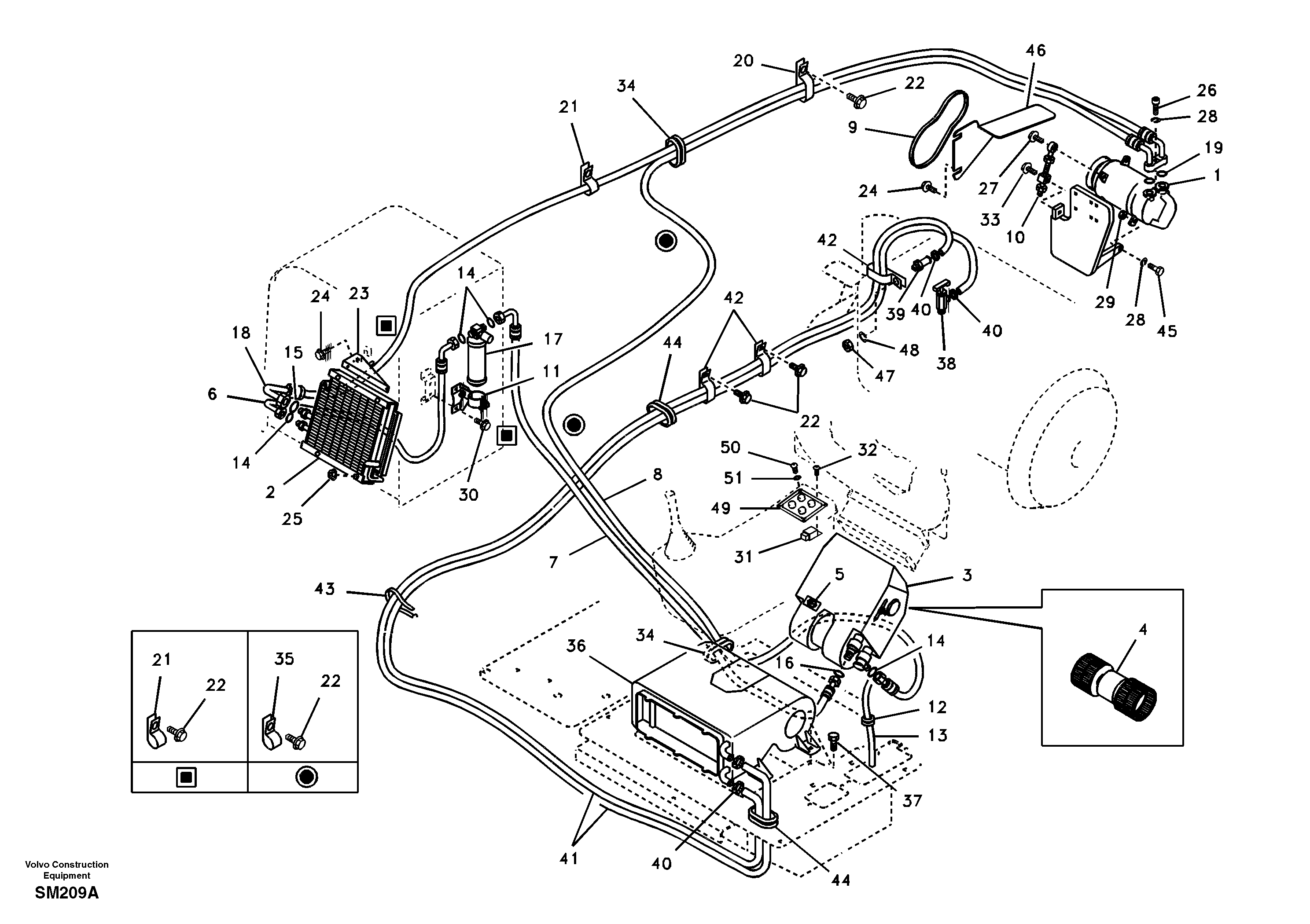Схема запчастей Volvo EW55 SER NO 5630- - 105060 Air conditioning line, cooling and heater 