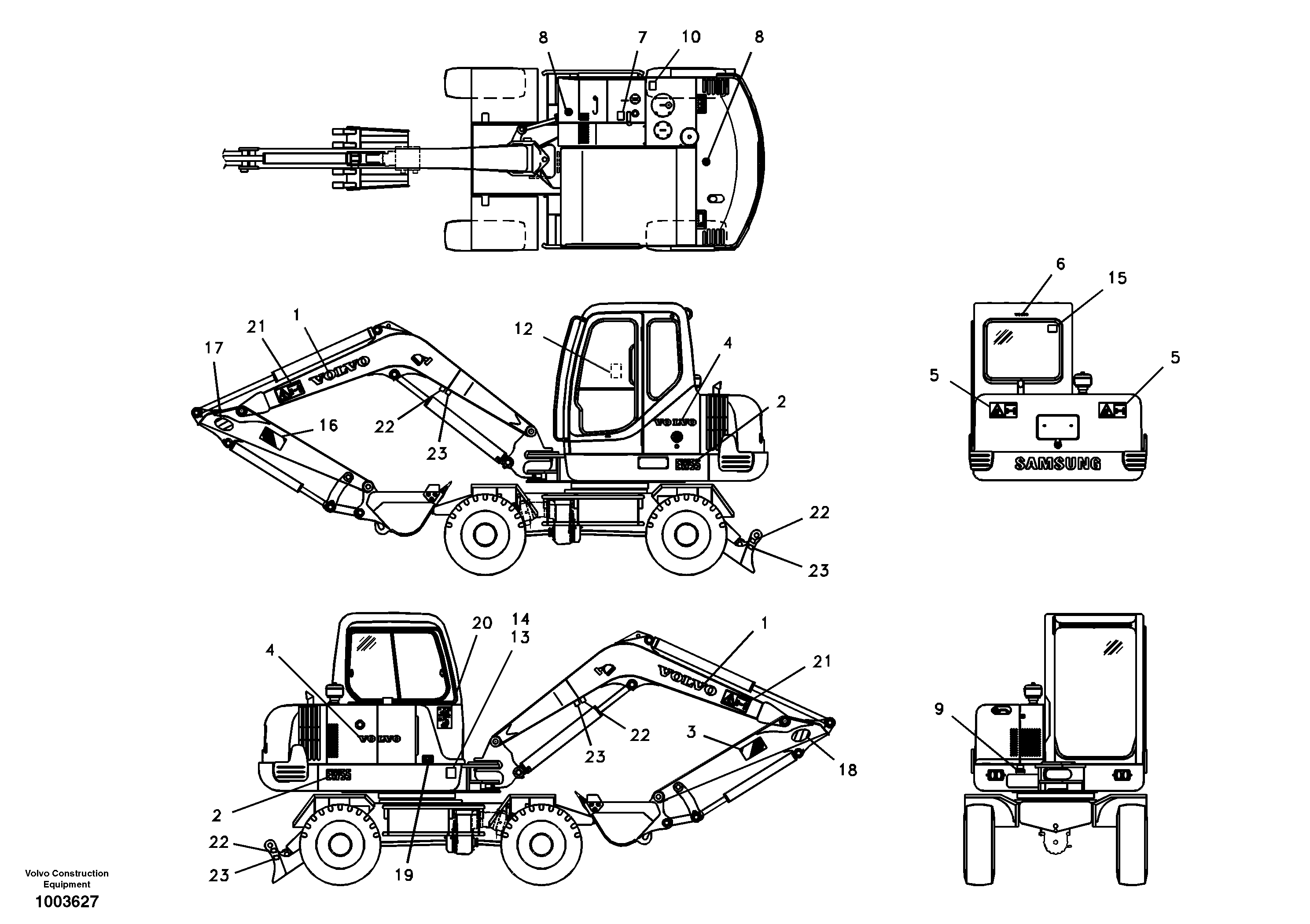 Схема запчастей Volvo EW55 SER NO 5630- - 30364 Decal, outer location 