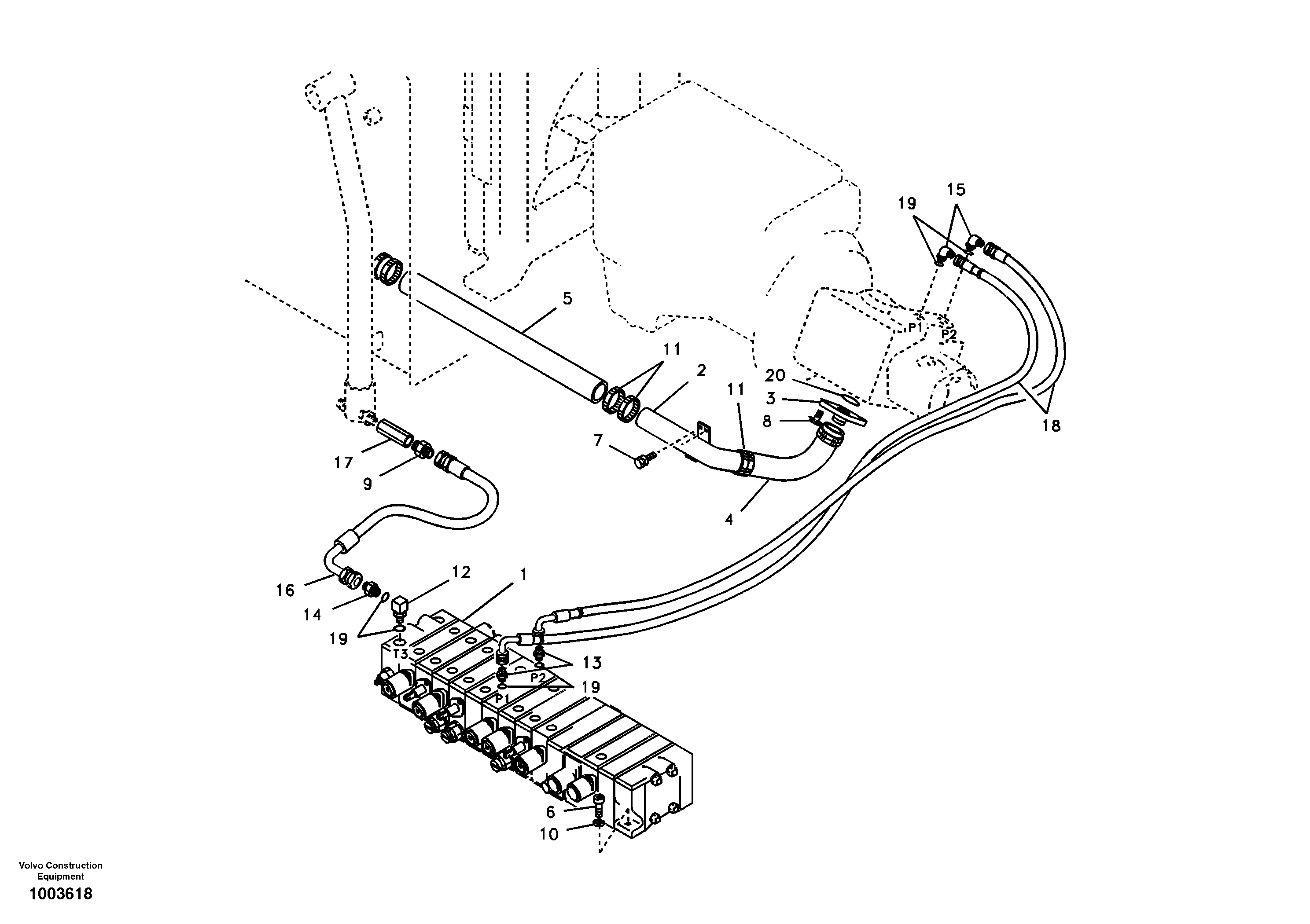 Схема запчастей Volvo EW55 SER NO 5630- - 44319 Hydraulic system, hydraulic tank to hydraulic pump 
