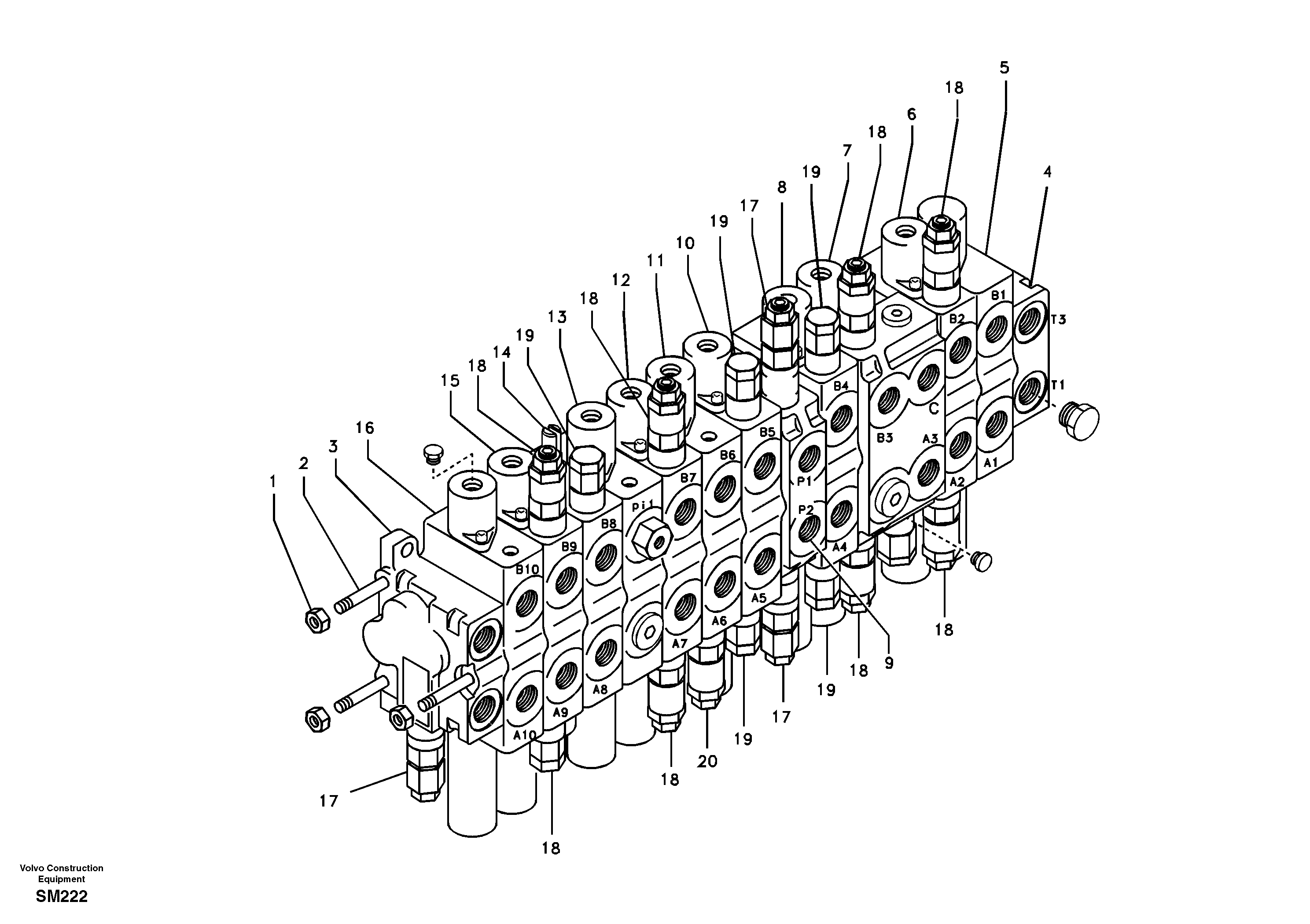 Схема запчастей Volvo EW55 SER NO 5630- - 13118 Control valve with fitting parts 