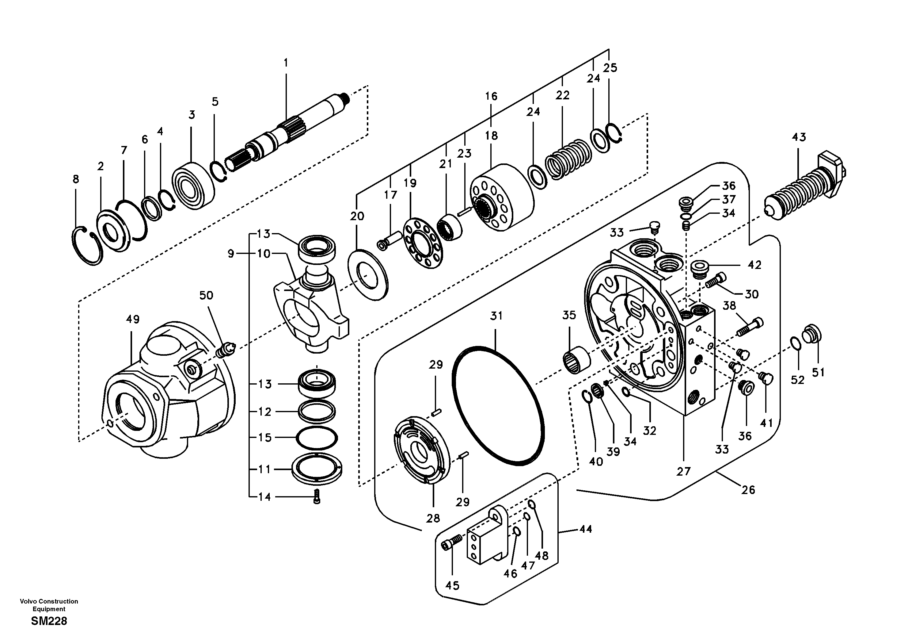 Схема запчастей Volvo EW55 SER NO 5630- - 94276 Гидронасос (основной насос) 