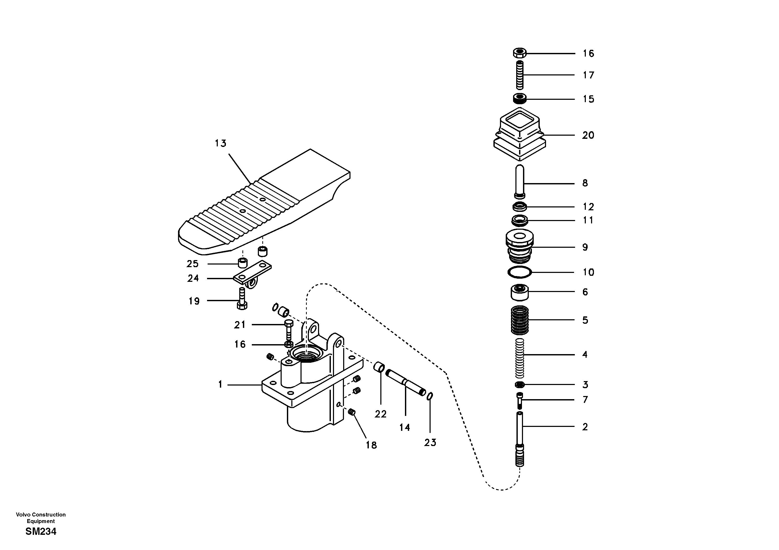 Схема запчастей Volvo EW55 SER NO 5630- - 13120 Remote control valve pedal 