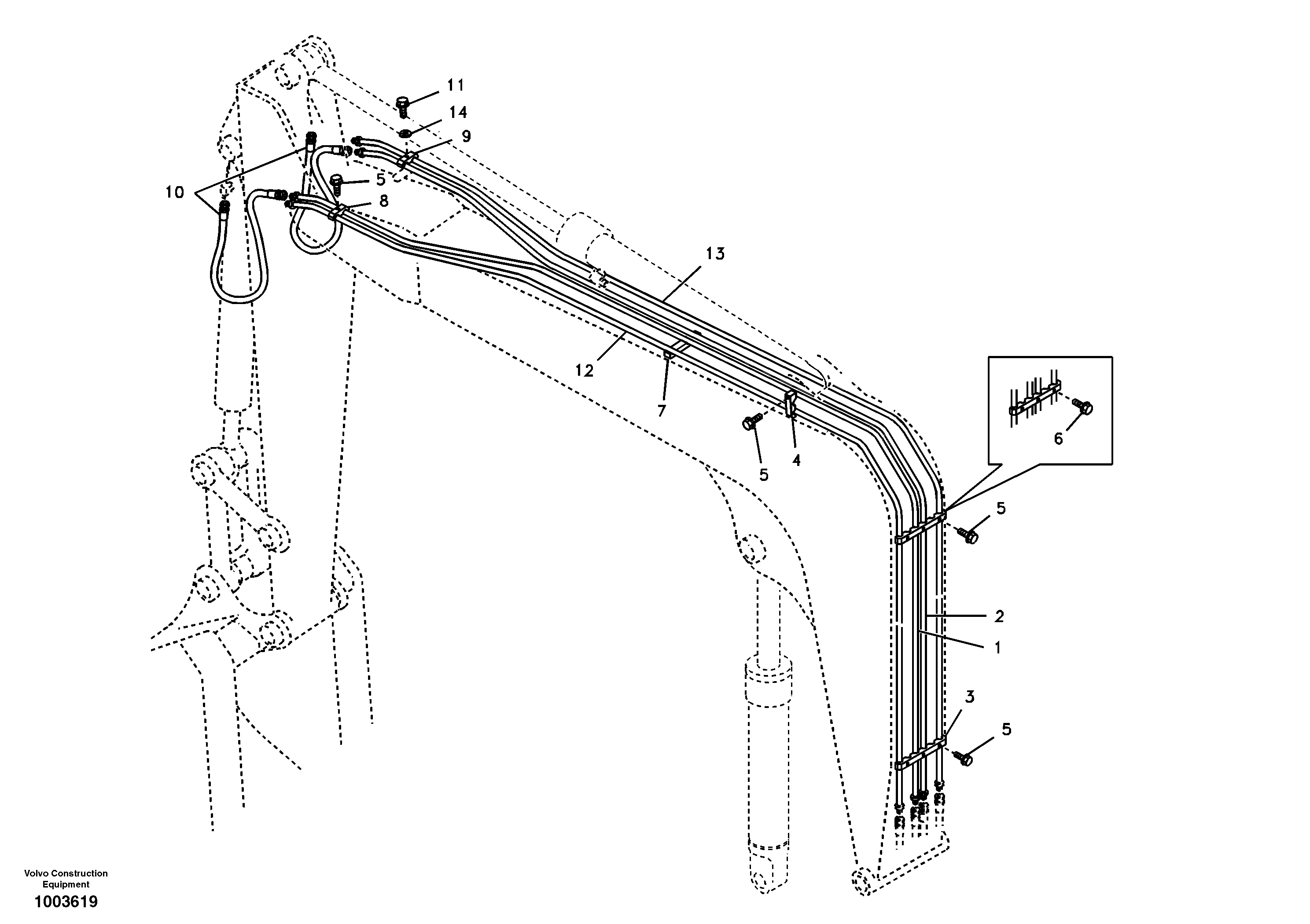 Схема запчастей Volvo EW55 SER NO 5630- - 13122 Working hydraulic, boom 
