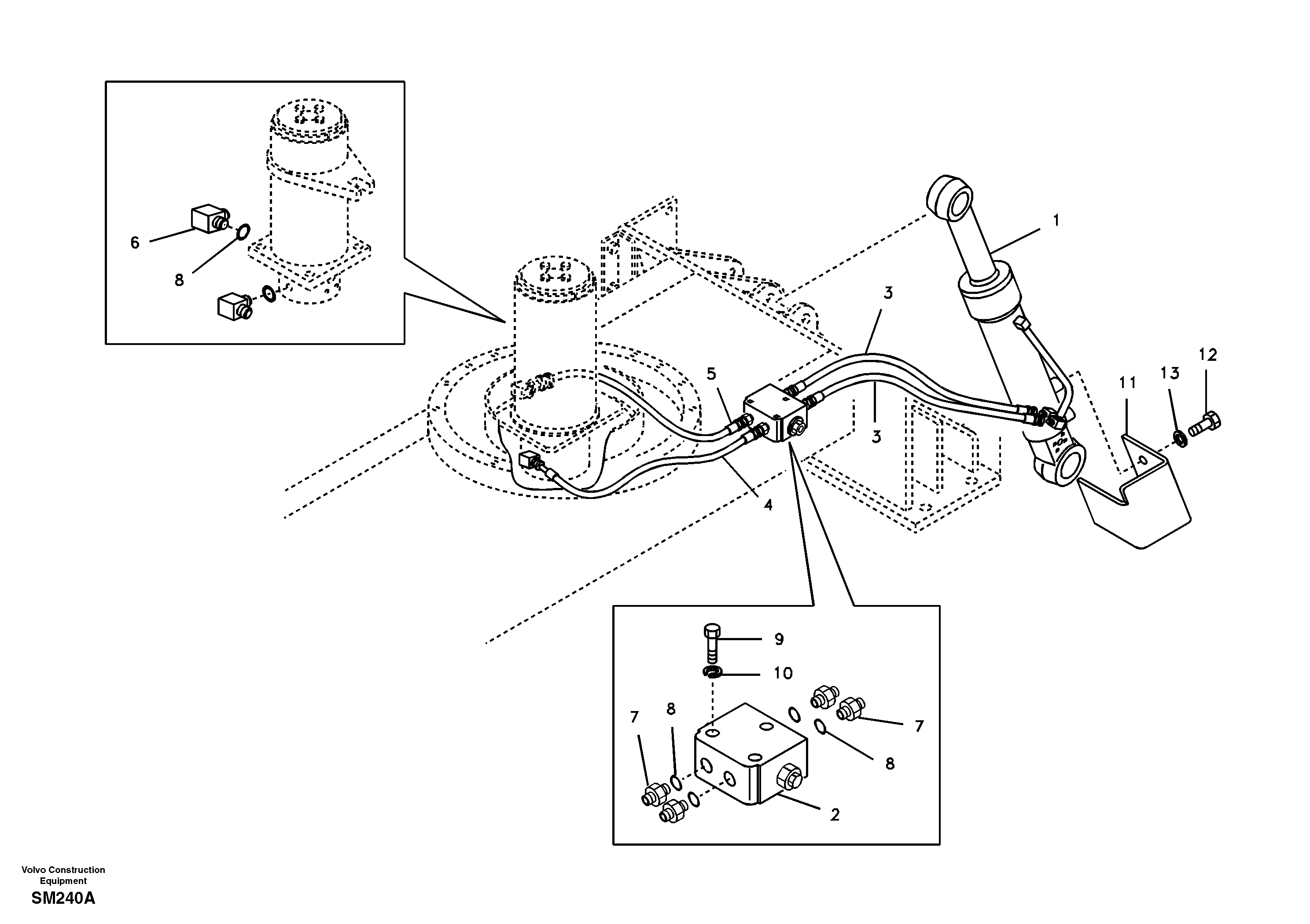 Схема запчастей Volvo EW55 SER NO 5630- - 18753 Working hydraulic, dozer blade 