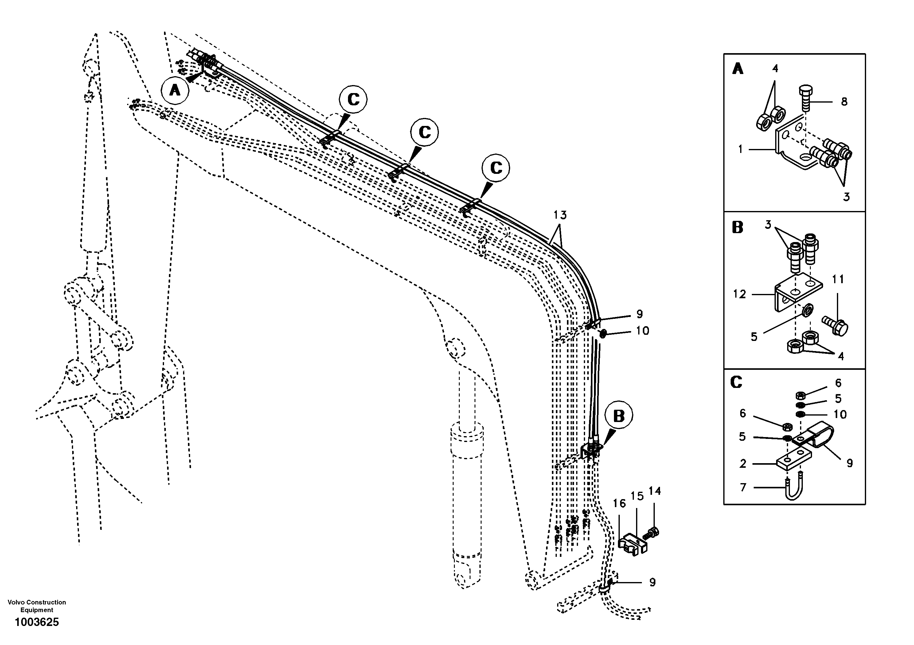 Схема запчастей Volvo EW55 SER NO 5630- - 13124 Quickfit and rotator hydraulic boom 