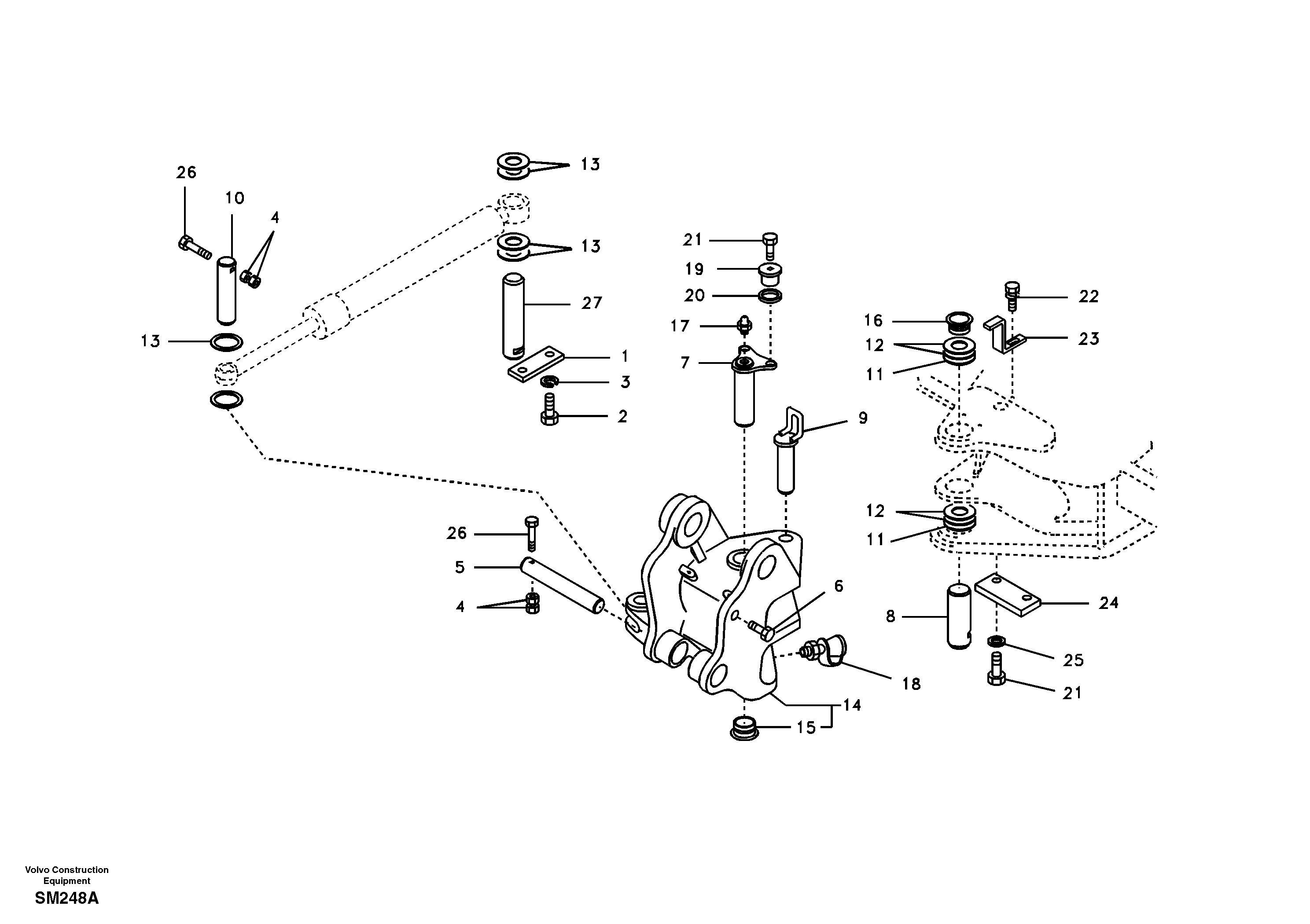 Схема запчастей Volvo EW55 SER NO 5630- - 38034 Links to boom and boom cylinder mounting 