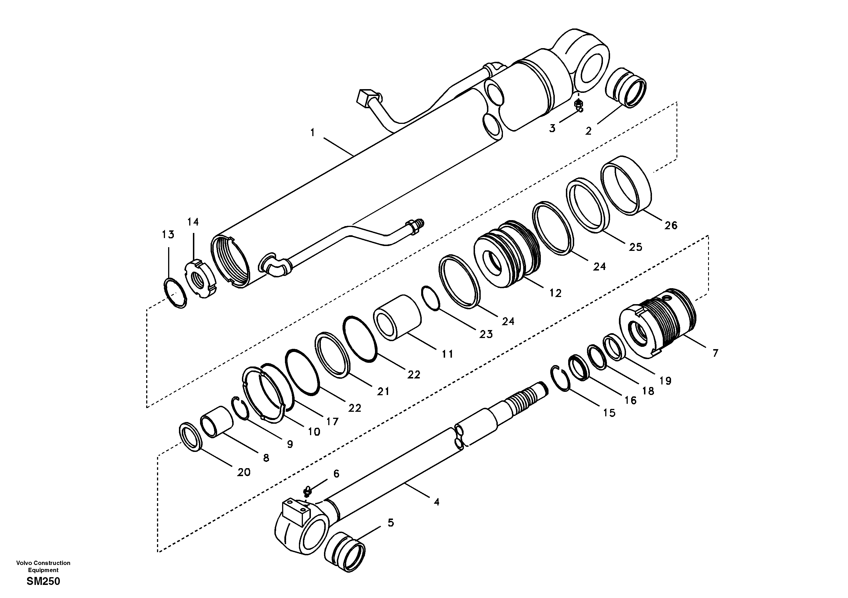 Схема запчастей Volvo EW55 SER NO 5630- - 54906 Гидроцилиндр стрелы 
