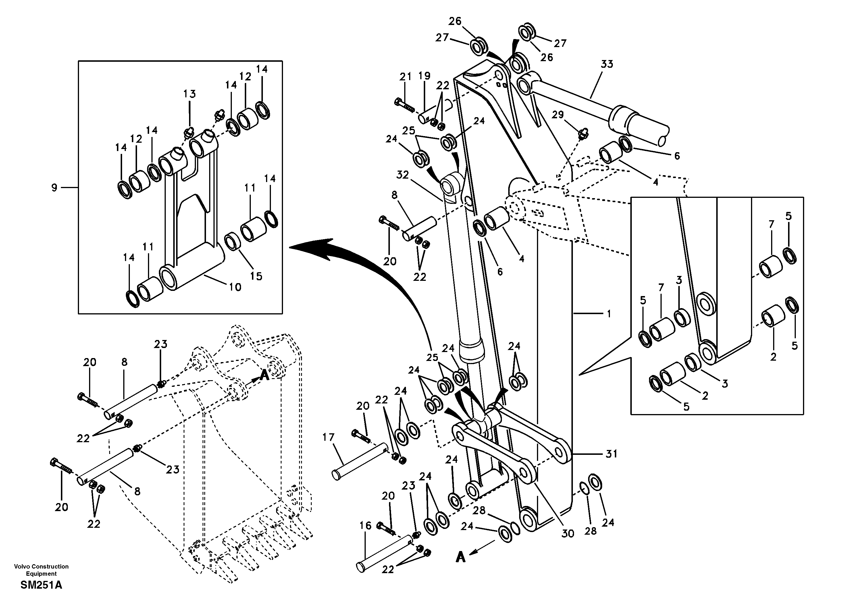 Схема запчастей Volvo EW55 SER NO 5630- - 57543 Links to dipper arm 