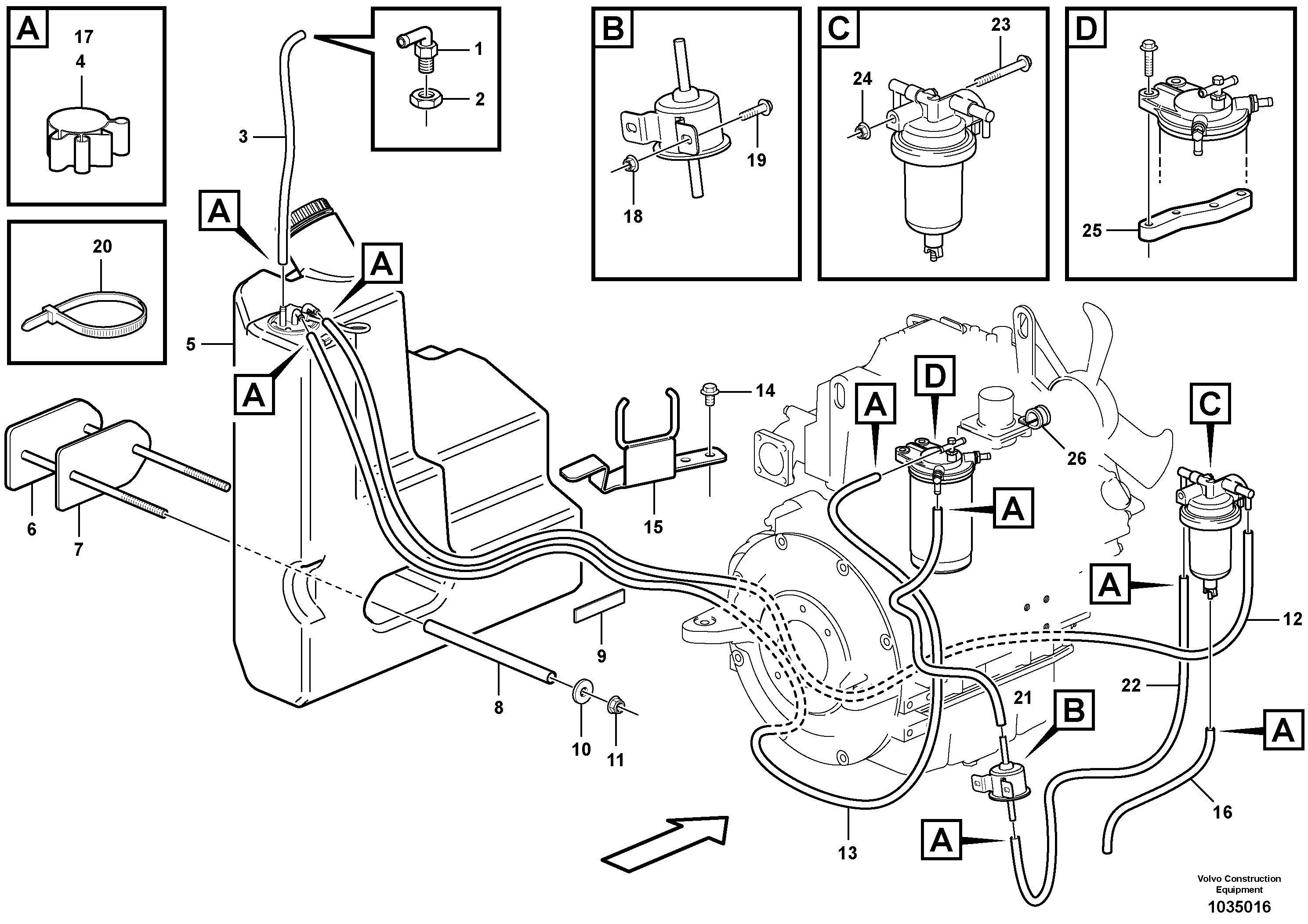 Схема запчастей Volvo EC27C - 88165 Fuel tank with fitting parts EC27C