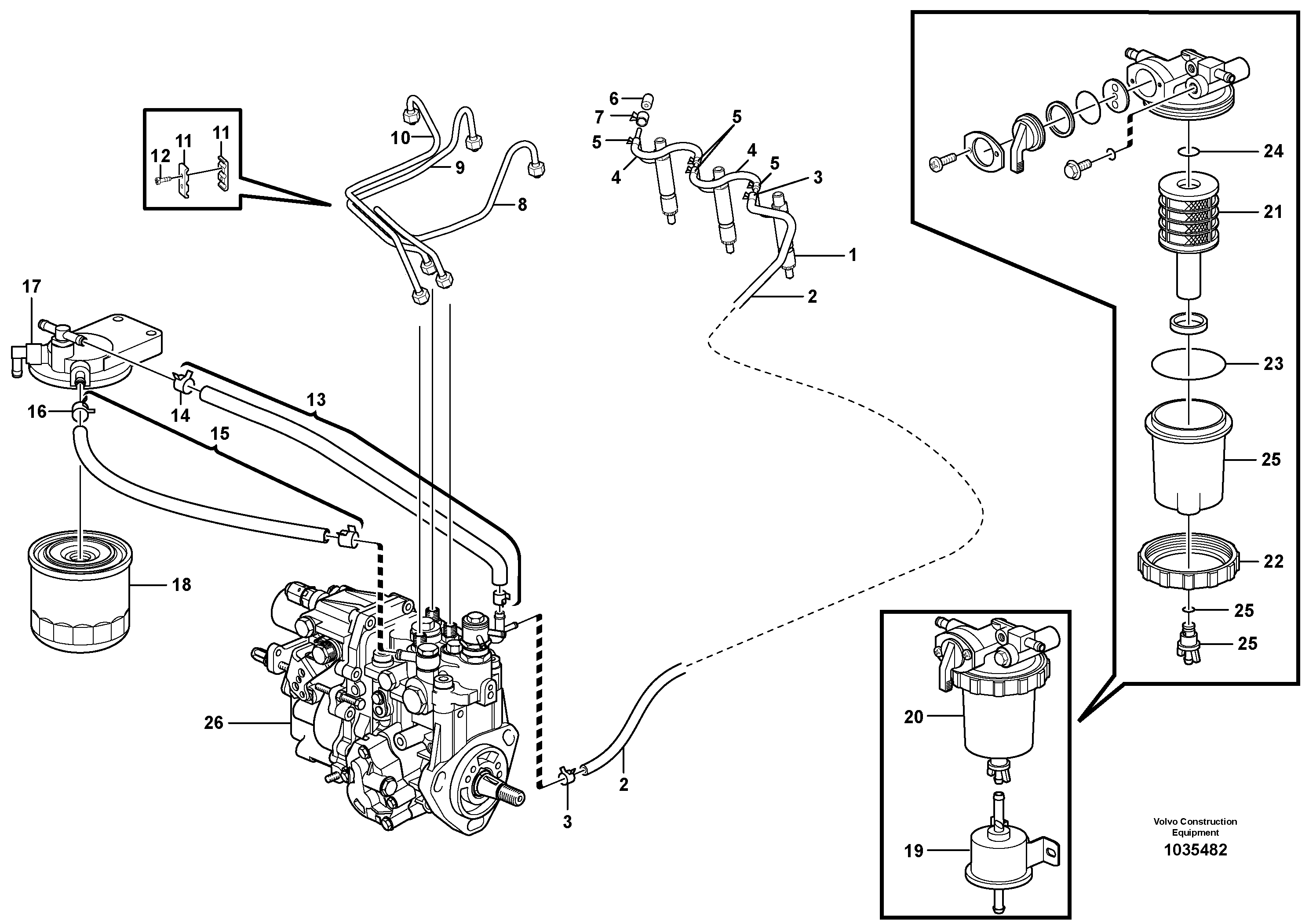 Схема запчастей Volvo EC27C - 18956 Fuel lines and injectors EC27C