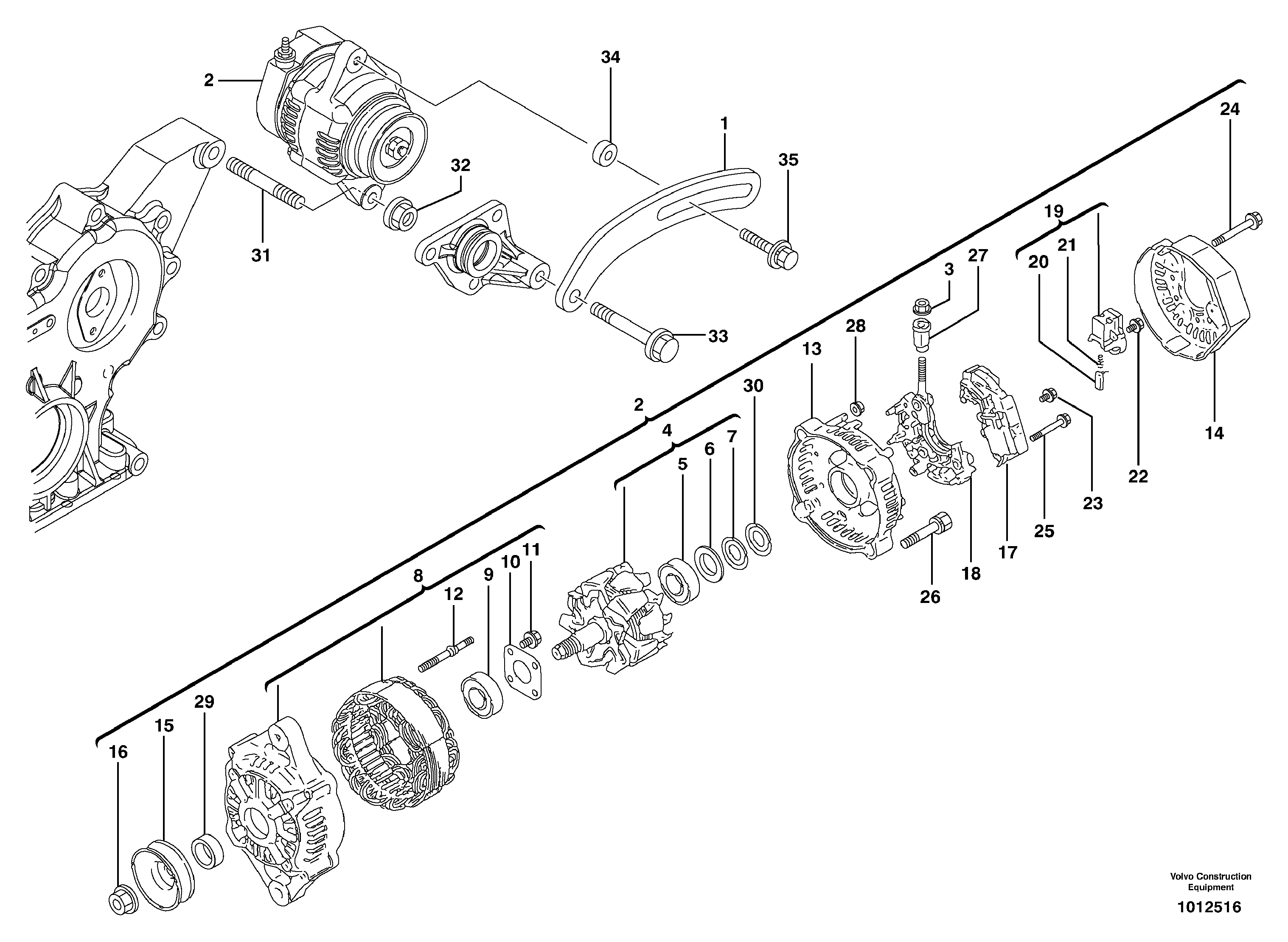 Схема запчастей Volvo EC27C - 19945 Alternator EC27C