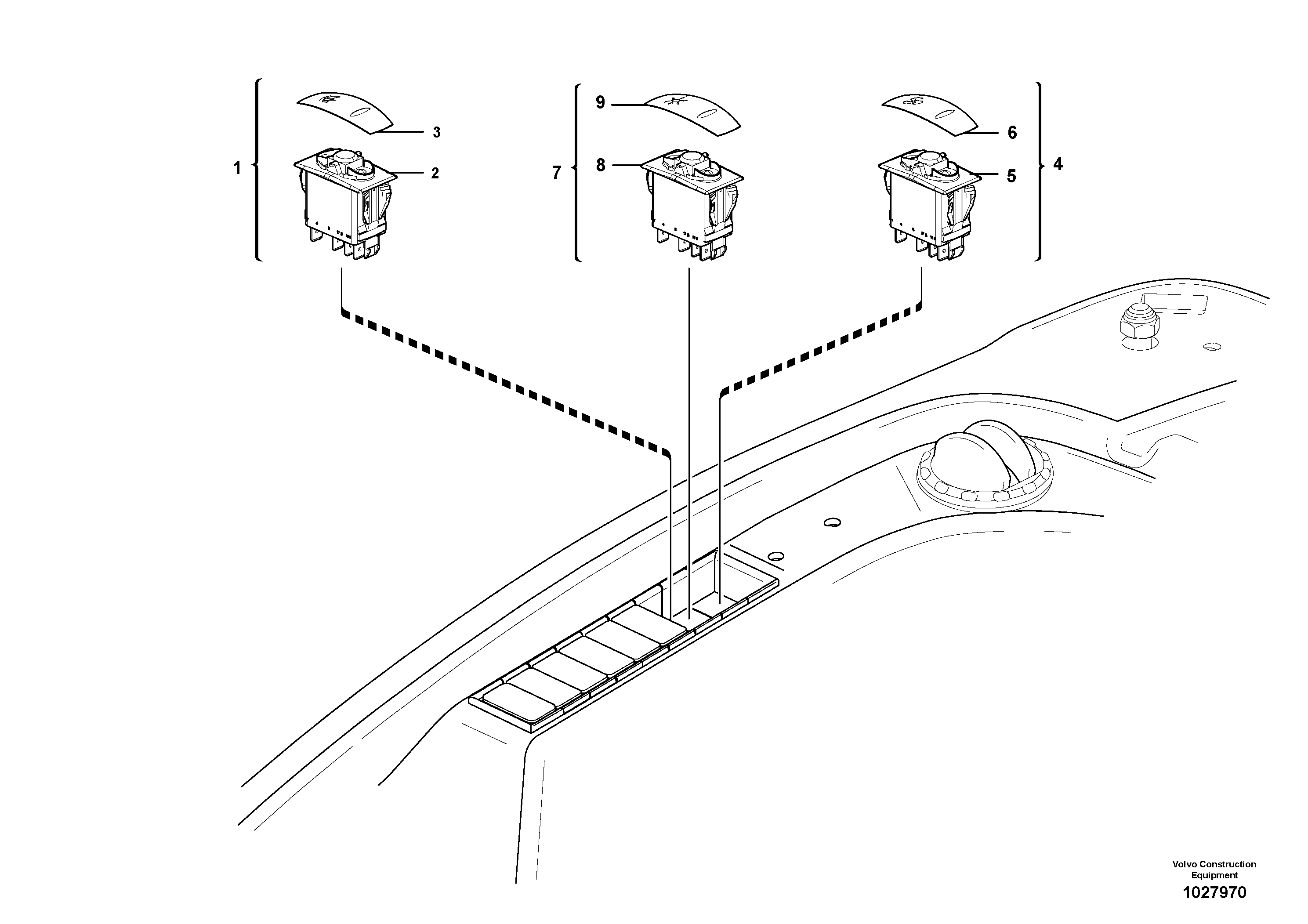 Схема запчастей Volvo EC27C - 105159 Switches, windshield wiper, heater and air conditioning EC27C