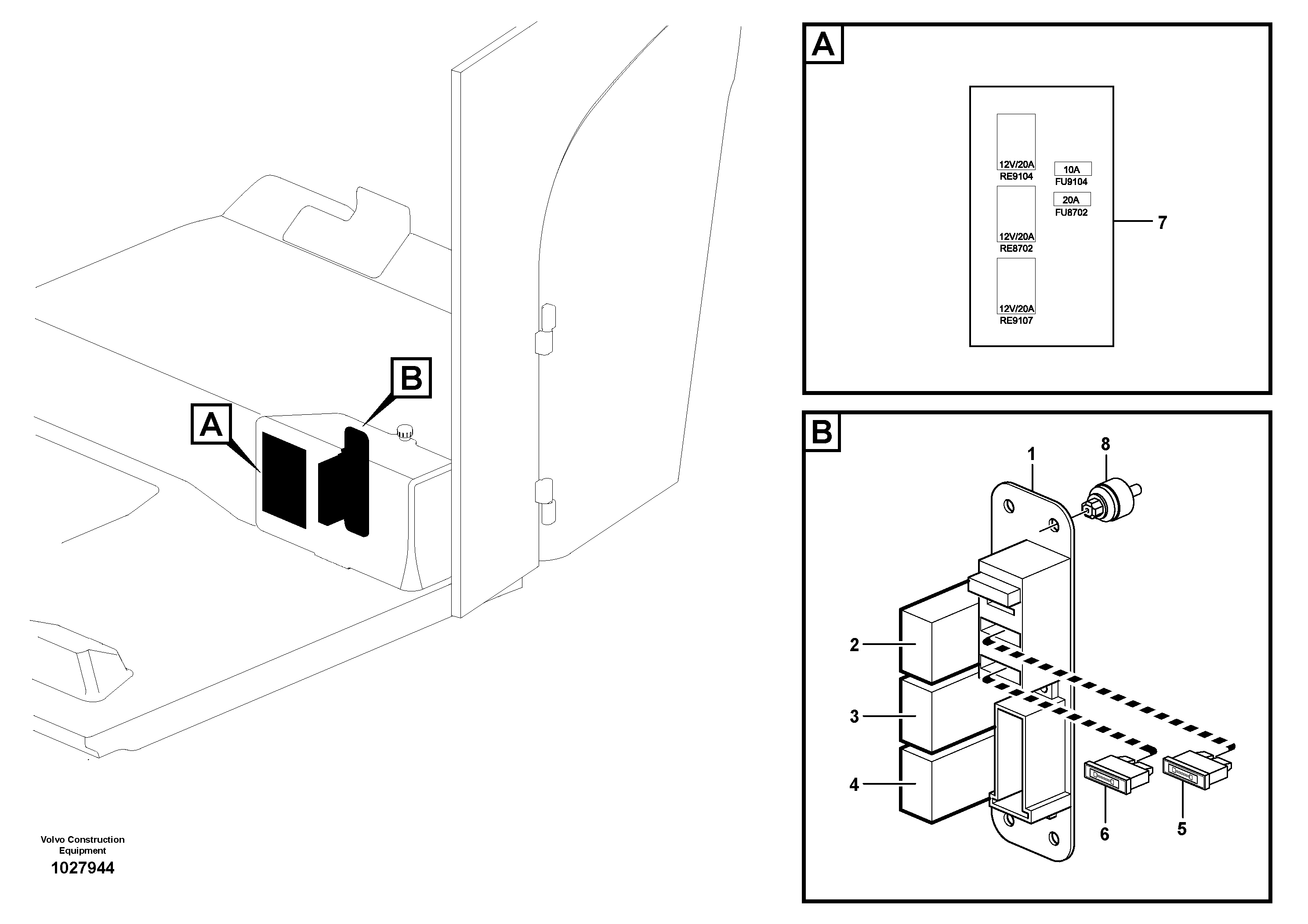 Схема запчастей Volvo EC27C - 95097 Relay board for air conditioning, angle blade, attachment bracket EC27C