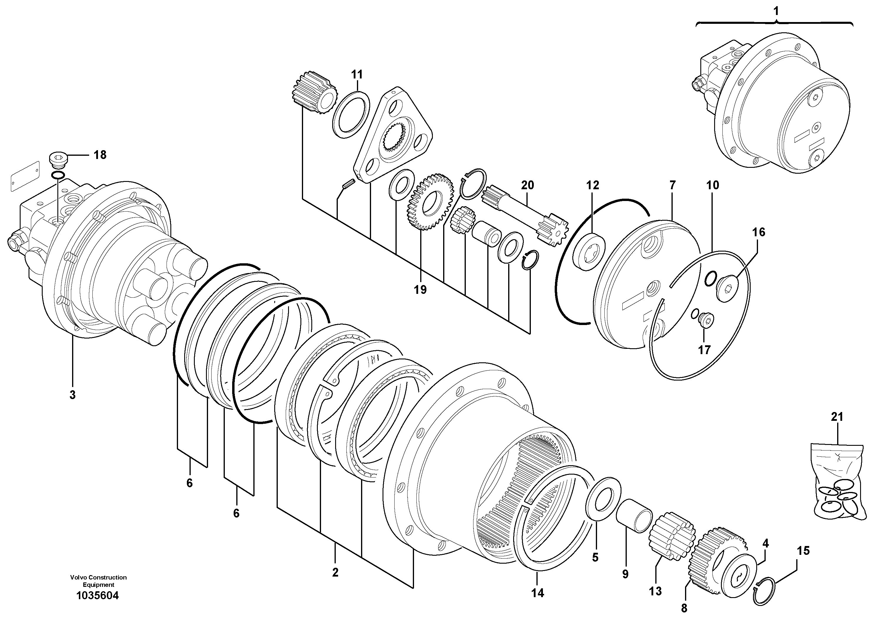 Схема запчастей Volvo EC27C - 3877 Hydraulic travelling motor EC27C