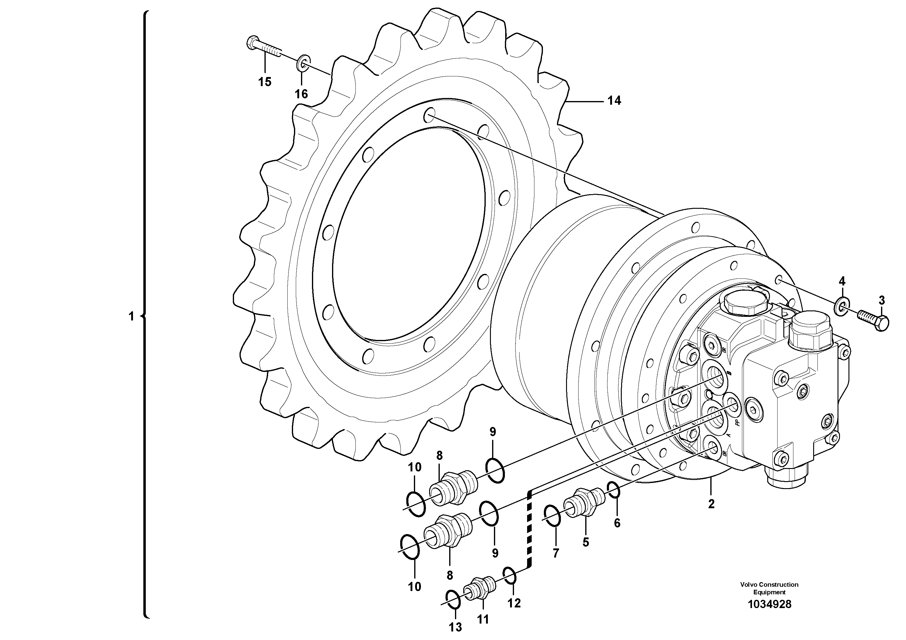 Схема запчастей Volvo EC27C - 47378 Travel motor with mounting parts EC27C