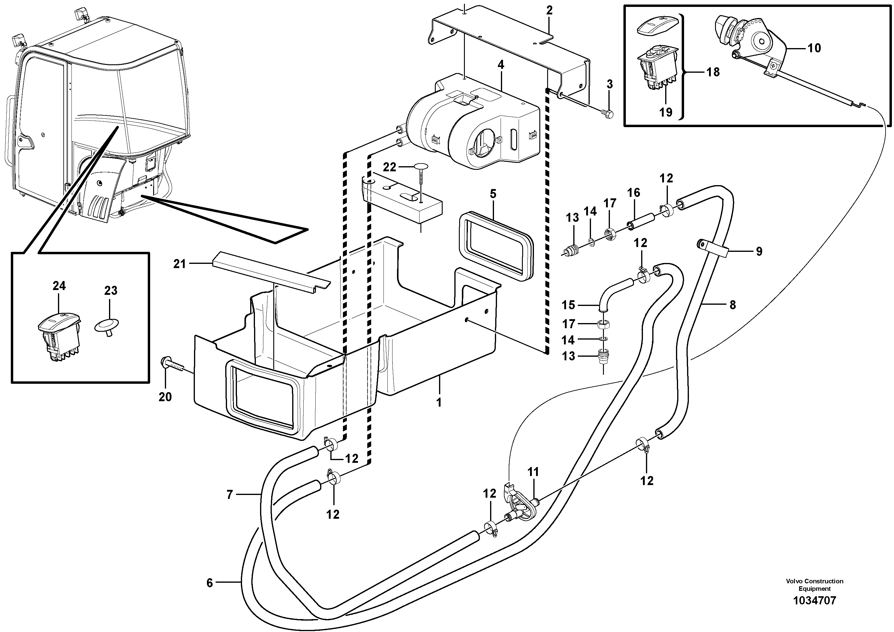 Схема запчастей Volvo EC27C - 105158 Cab heating installation EC27C