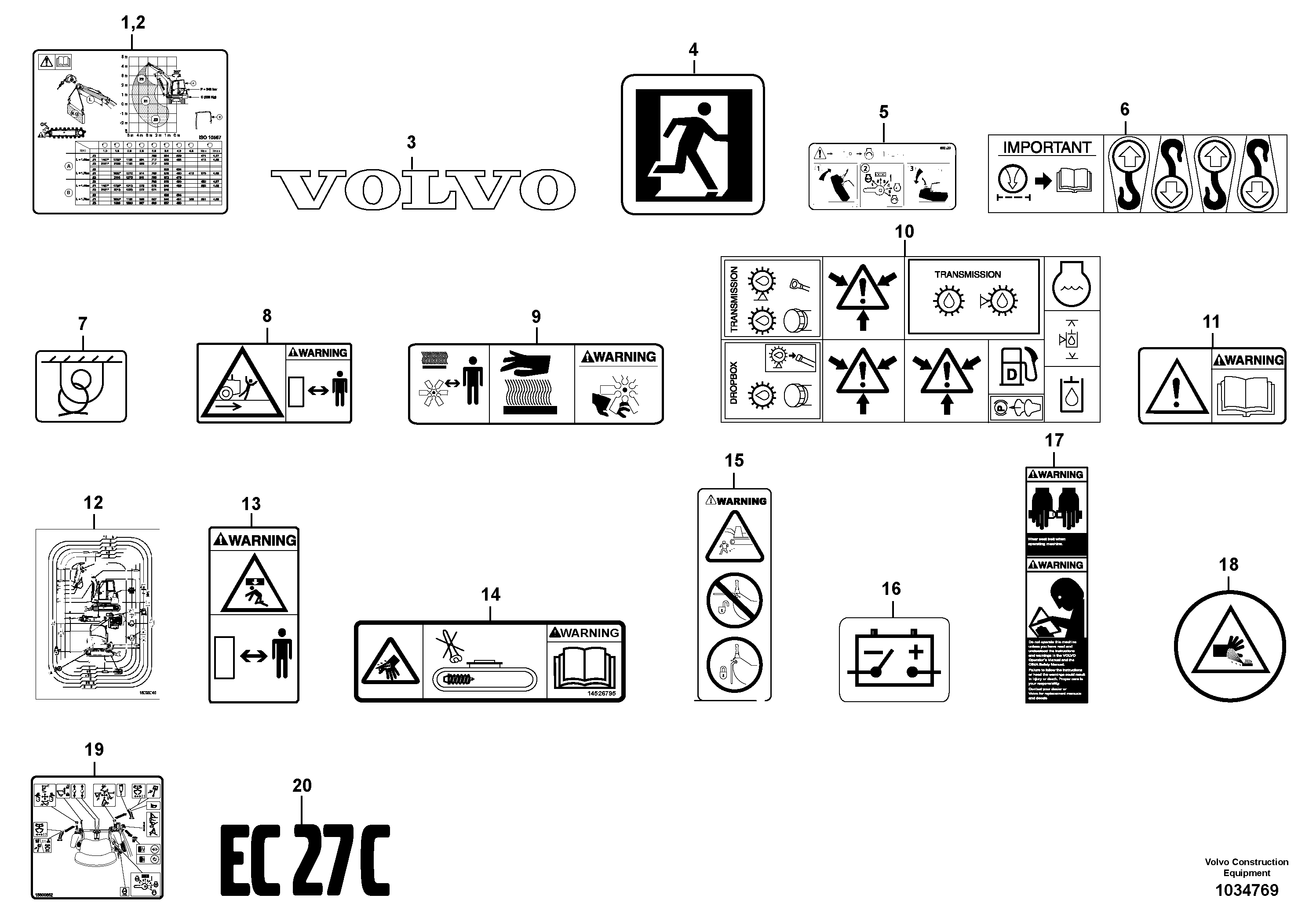 Схема запчастей Volvo EC27C - 64060 Sign plates and decals EC27C