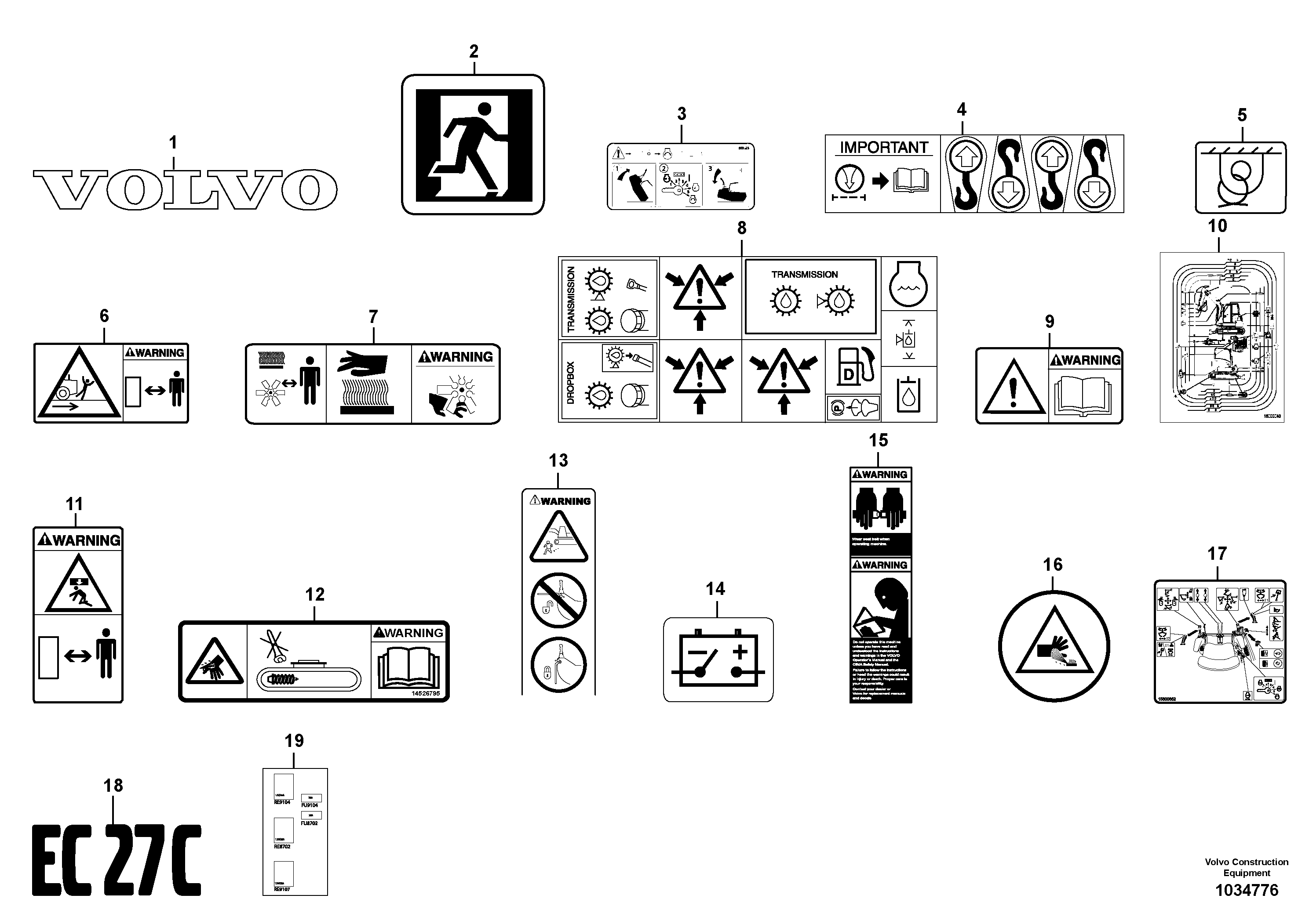 Схема запчастей Volvo EC27C - 64062 Sign plates and decals EC27C