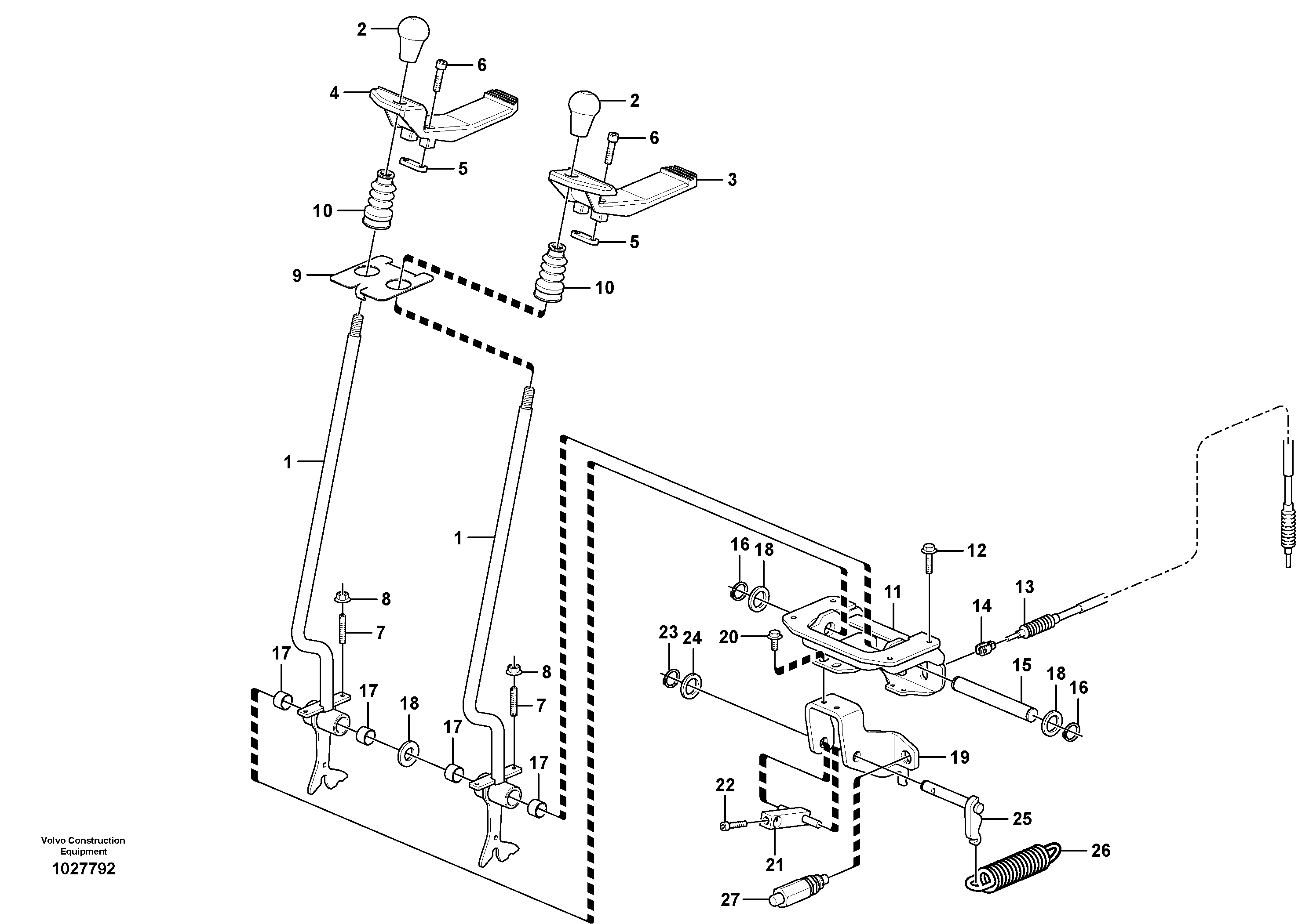 Схема запчастей Volvo EC27C - 38836 Control levers : travelling EC27C