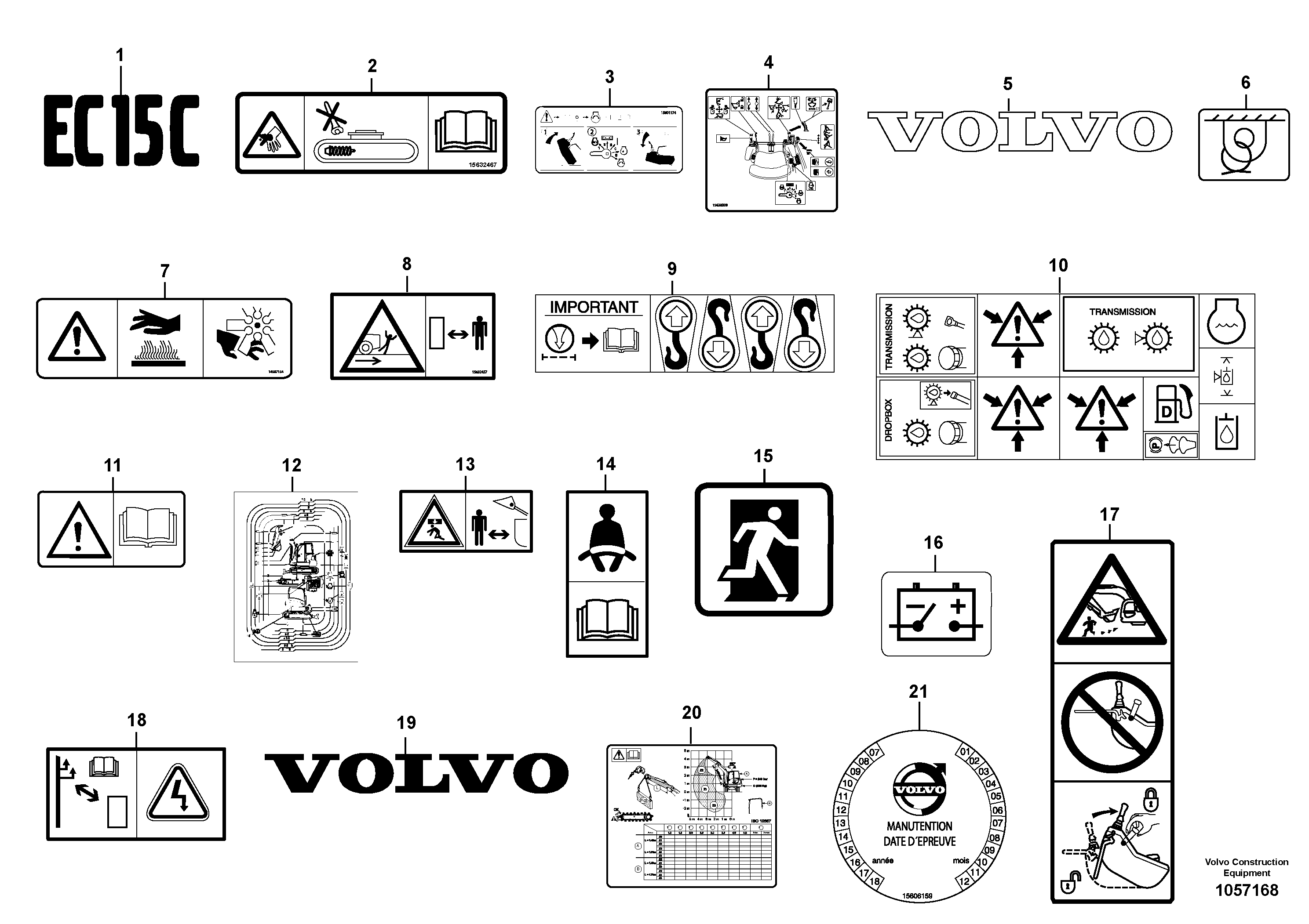 Схема запчастей Volvo EC15C - 77061 Sign plates and decals EC15C