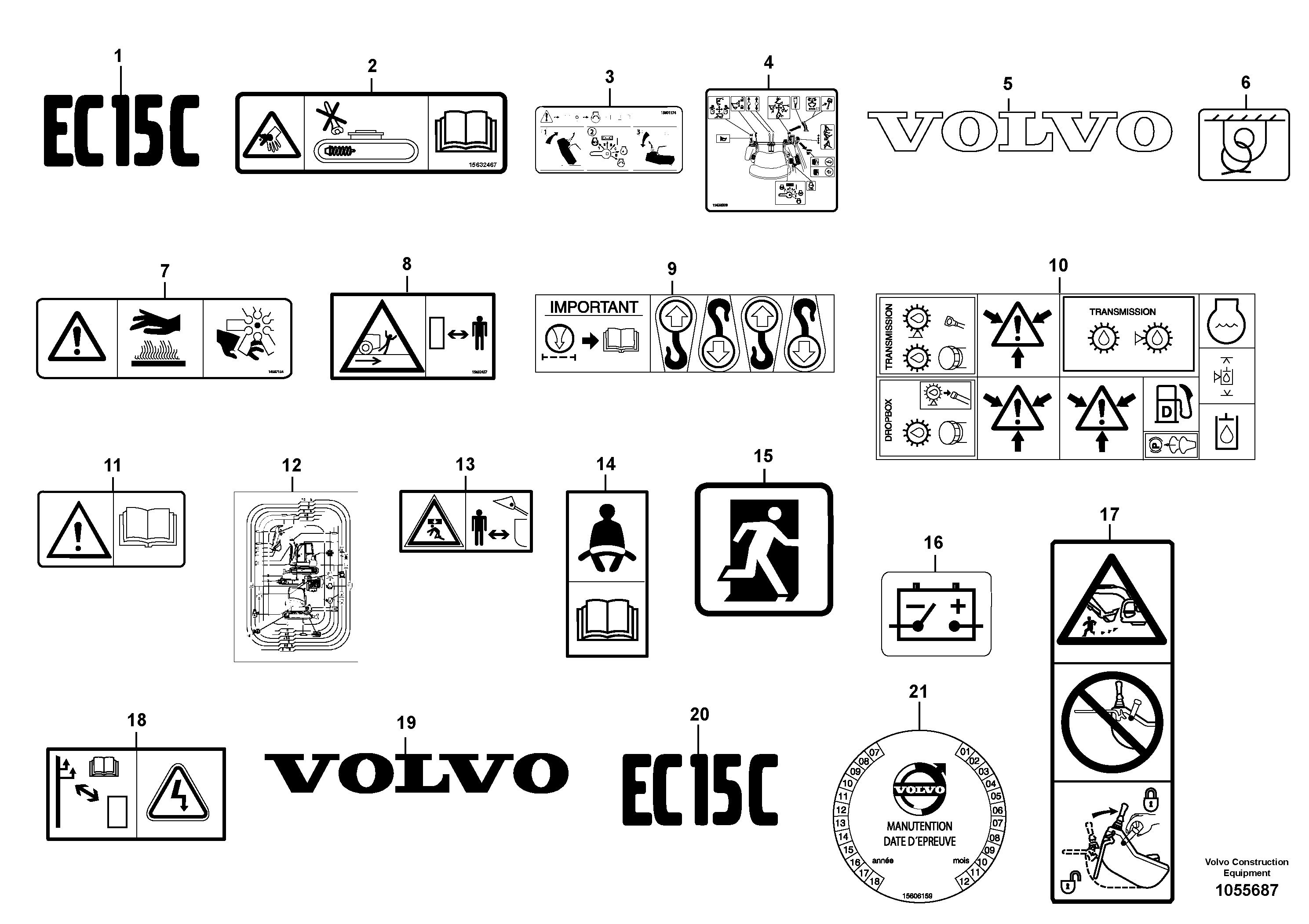 Схема запчастей Volvo EC15C - 80644 Sign plates and decals EC15C