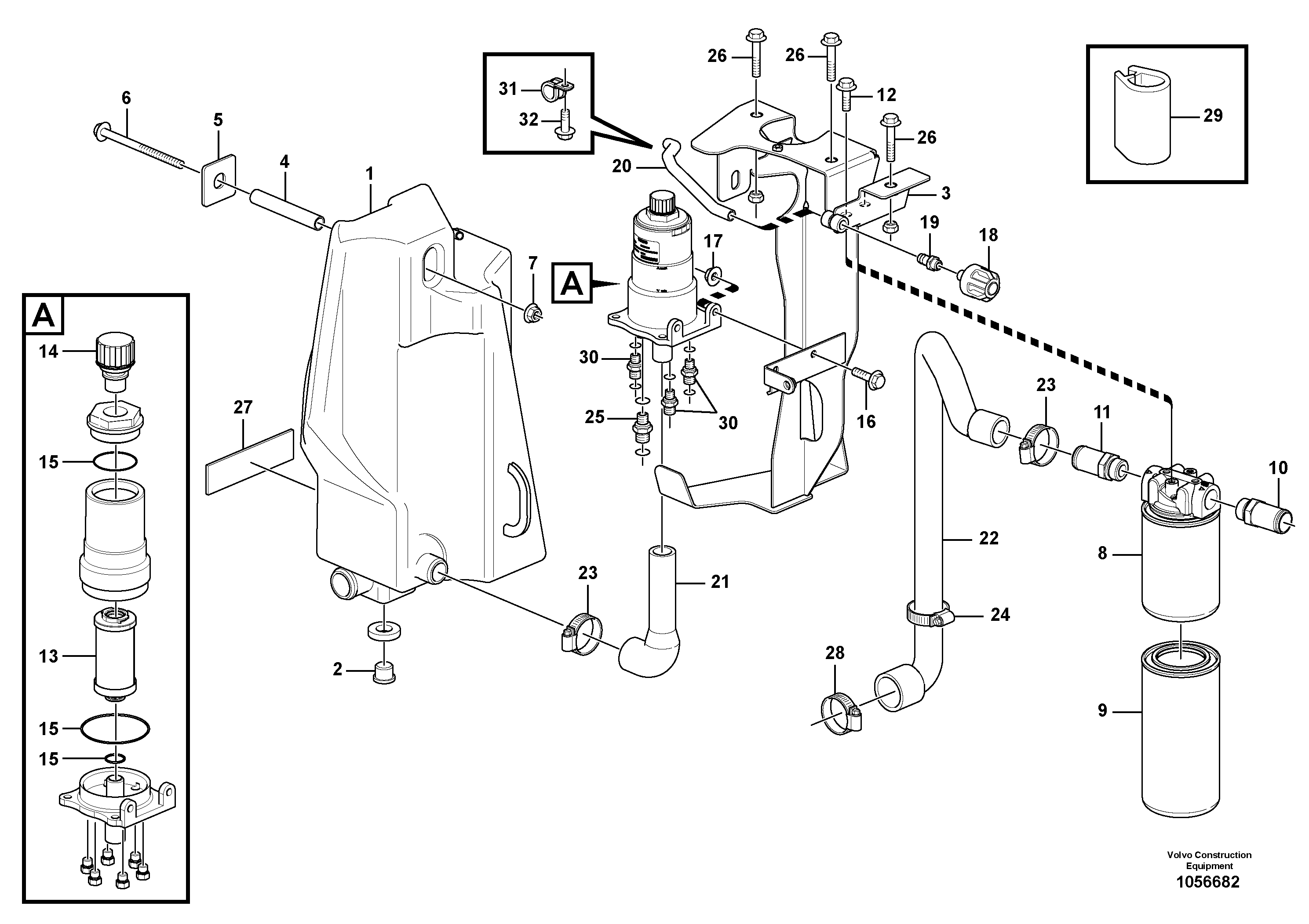 Схема запчастей Volvo EC15C - 86477 Hydraulic oil tank, with fitting parts EC15C