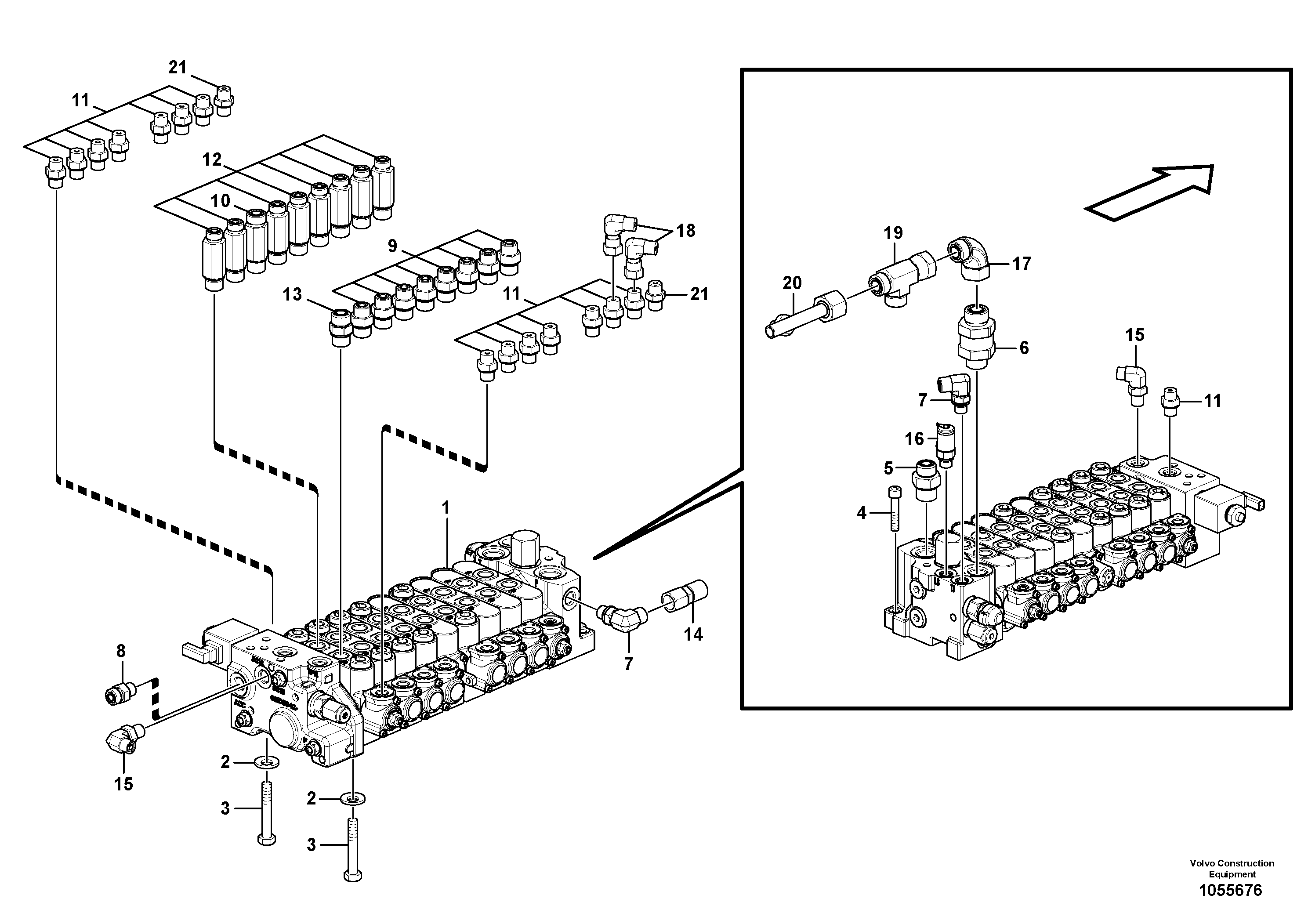 Схема запчастей Volvo EC15C - 104290 Control valve with fitting parts EC15C