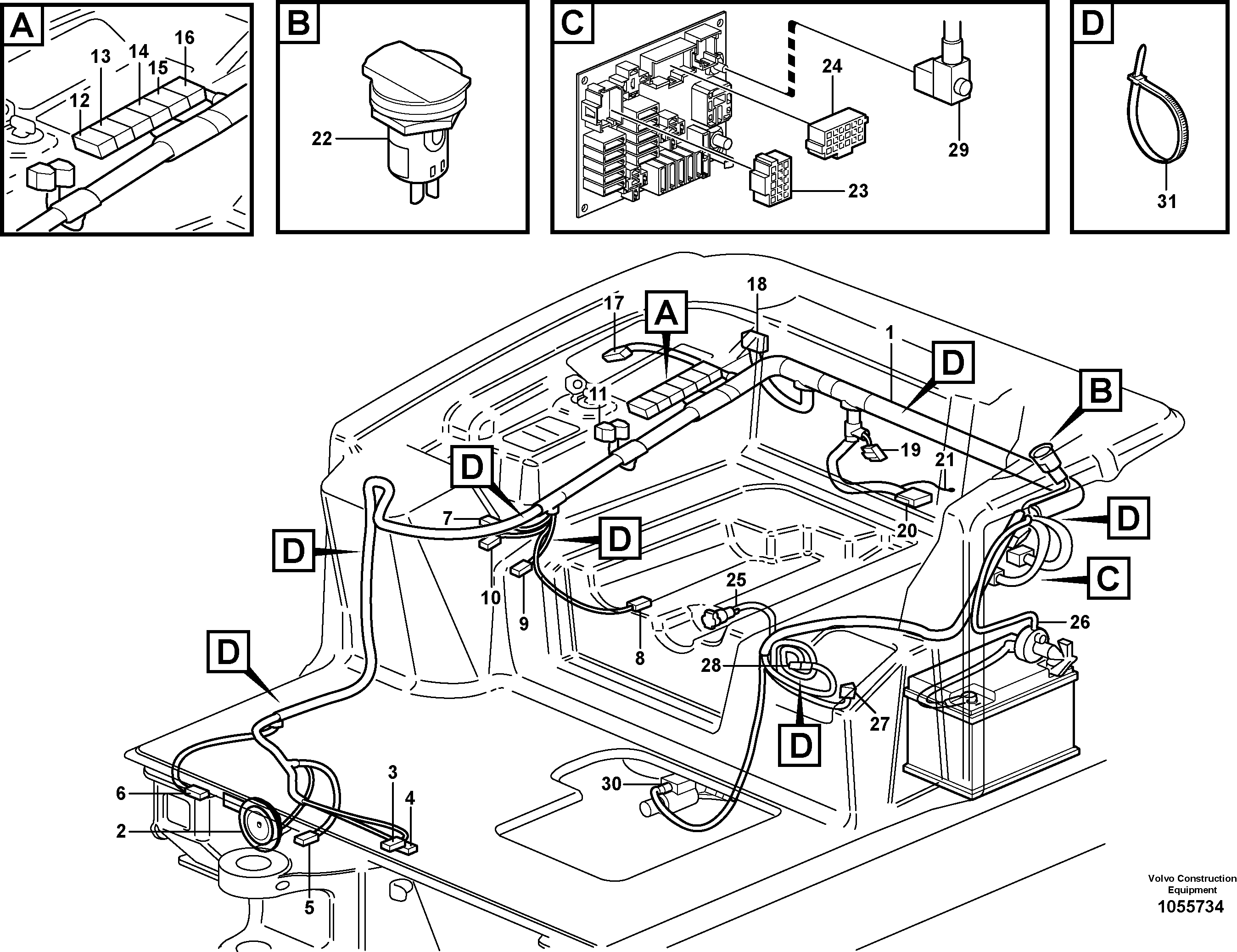 Схема запчастей Volvo EC15C - 75269 Cable harness, platform EC15C