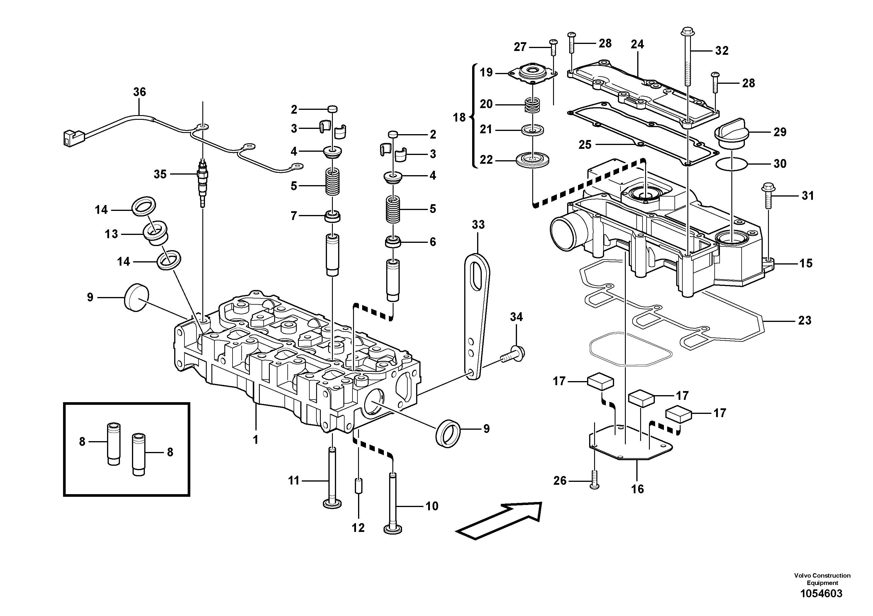 Схема запчастей Volvo EC17C - 69305 Головка блока цилиндров EC17C