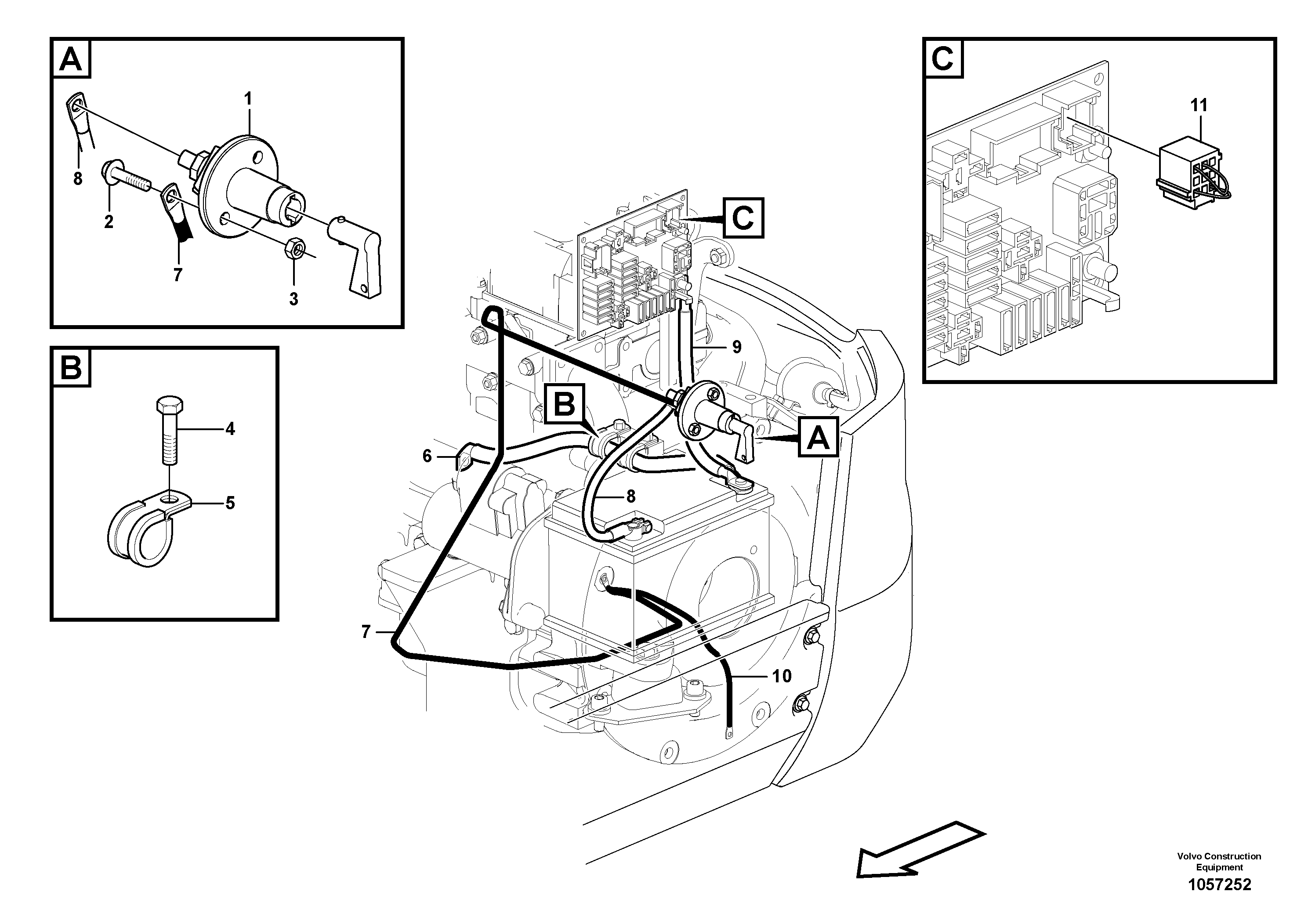 Схема запчастей Volvo EC17C - 86231 Battery cable and main switch EC17C